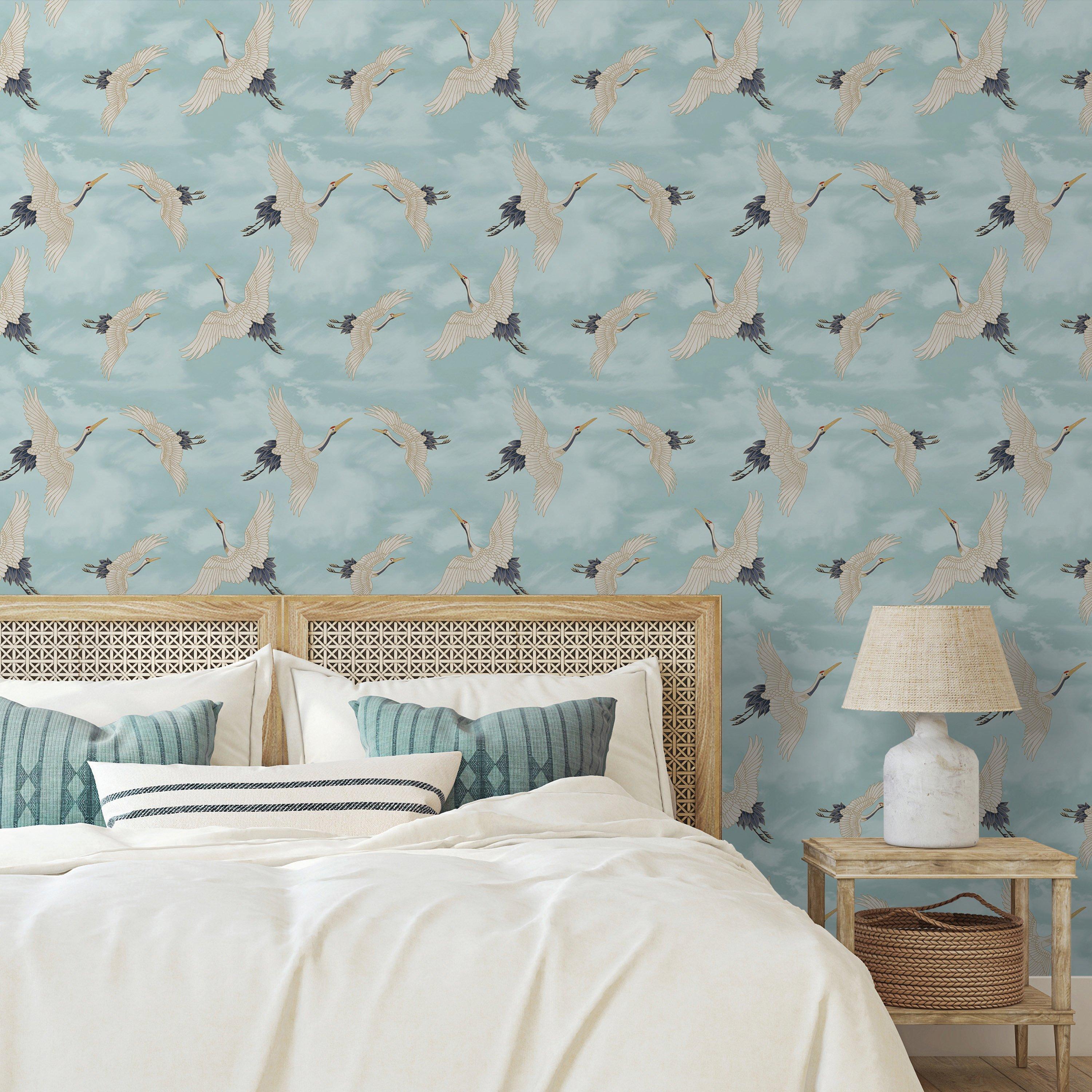 Duck Egg Blue - Catherine Lansfield - Cranes Wallpaper - 2