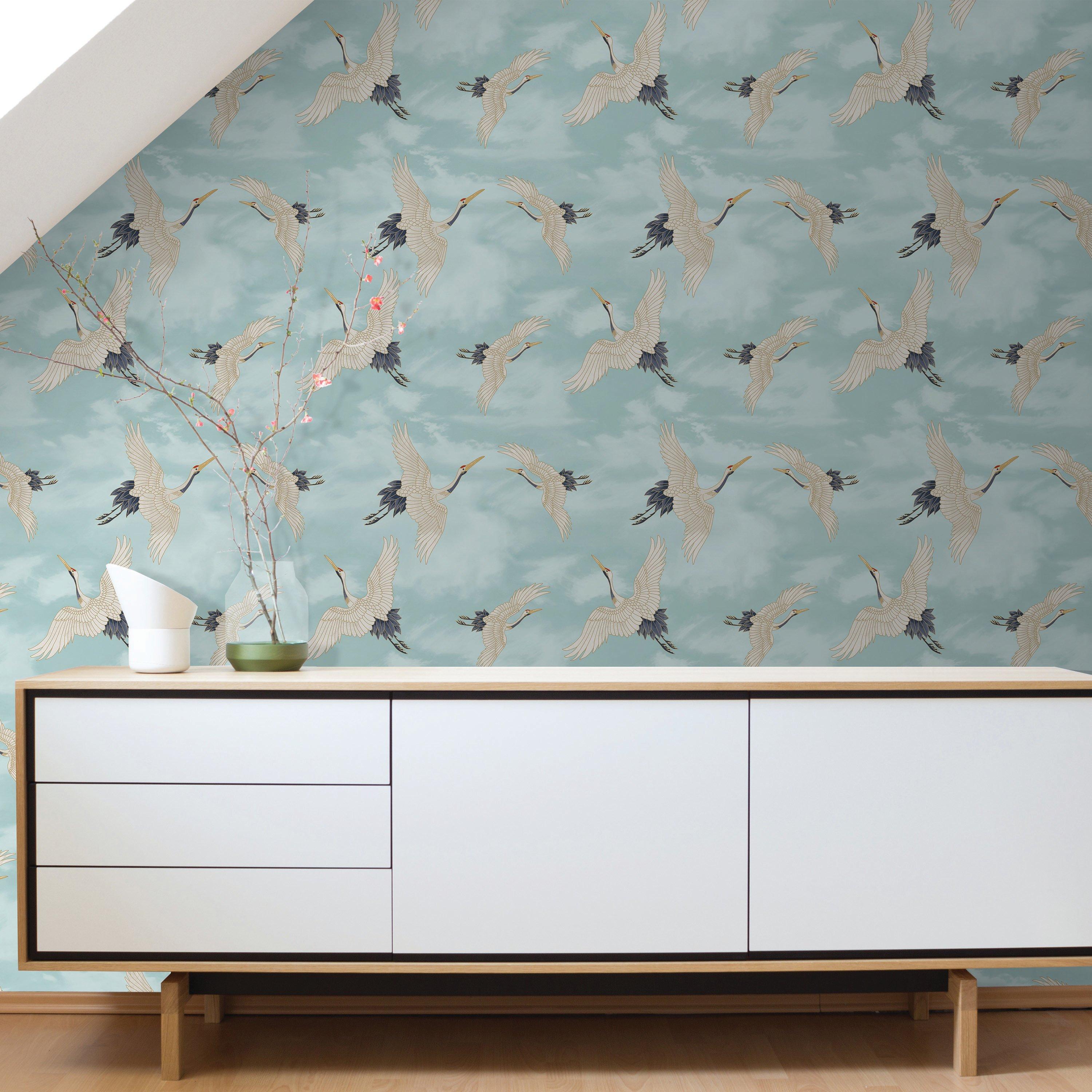 Duck Egg Blue - Catherine Lansfield - Cranes Wallpaper - 3