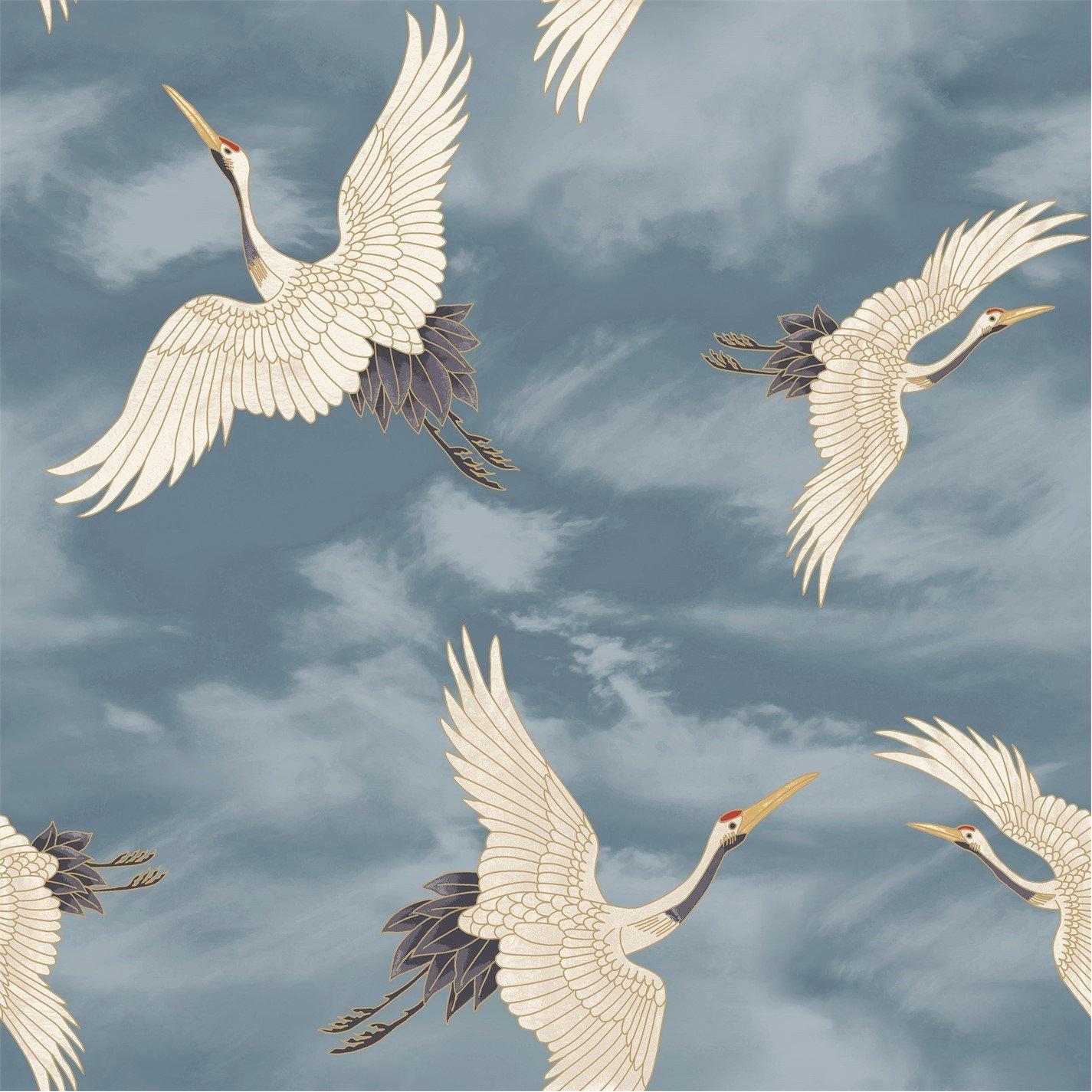 Catherine Lansfield  Cranes Wallpaper - Blue