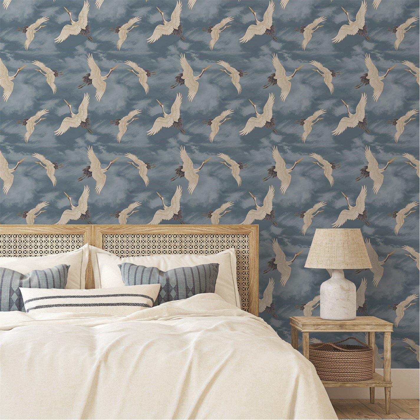 Blue - Catherine Lansfield - Cranes Wallpaper - 2