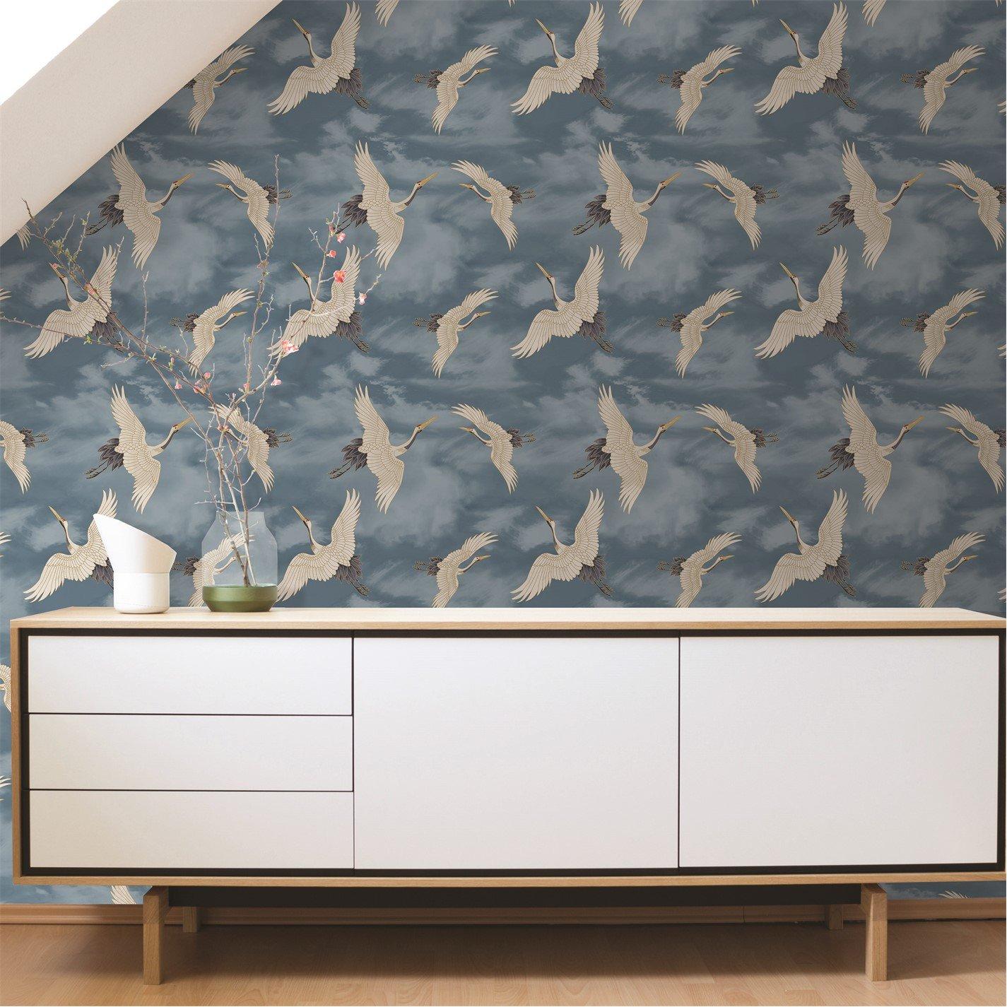 Blue - Catherine Lansfield - Cranes Wallpaper - 4
