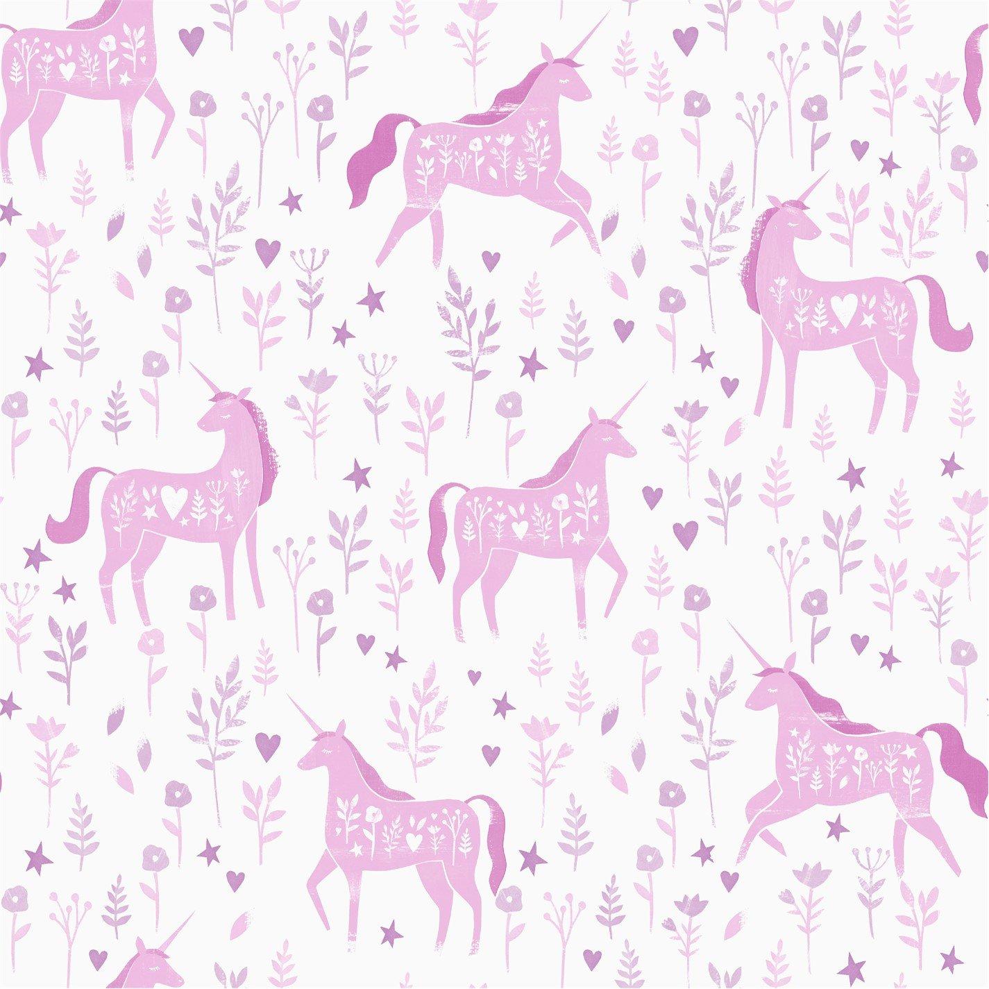 Pink - Catherine Lansfield - Folk Unicorn Wallpaper - 1