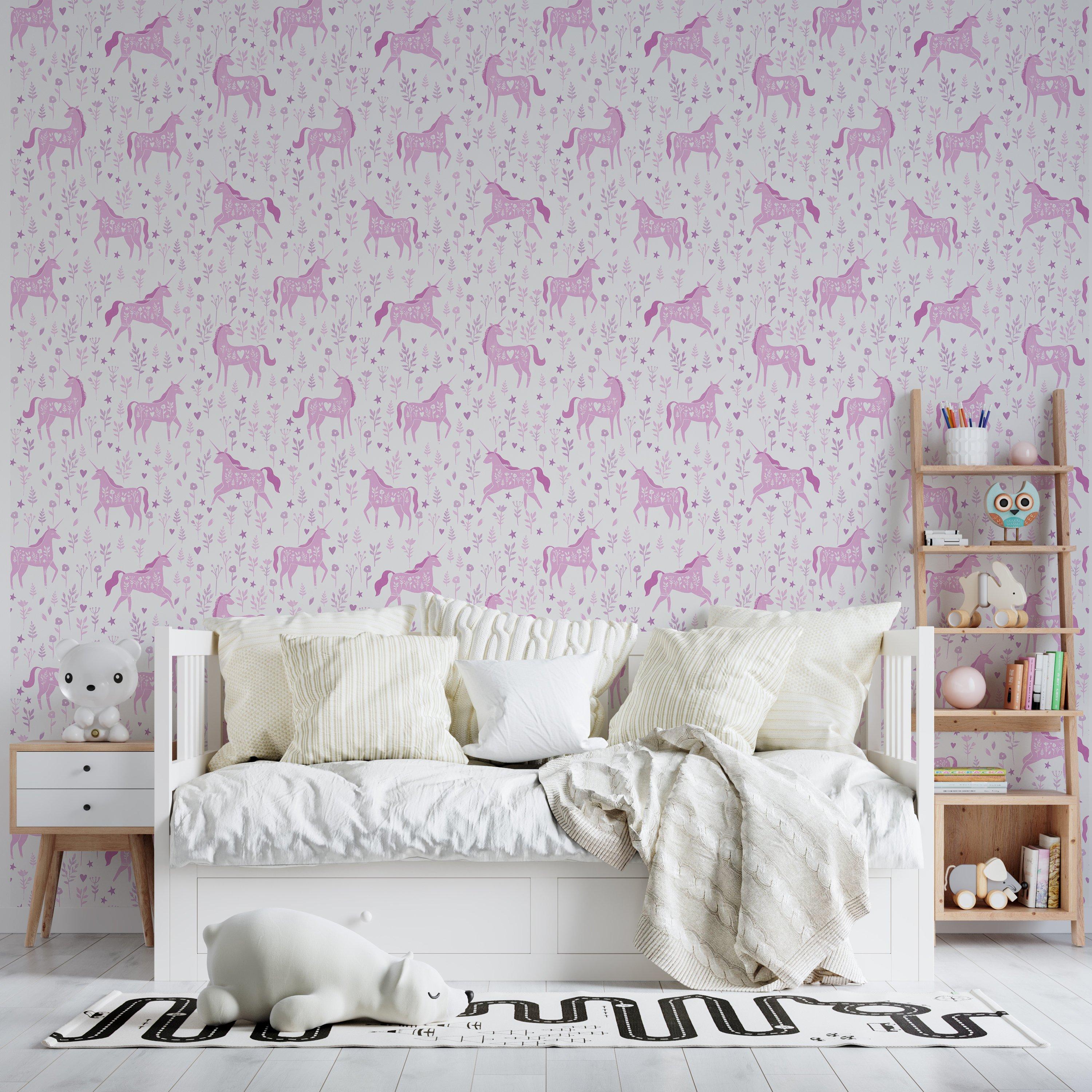 Pink - Catherine Lansfield - Folk Unicorn Wallpaper - 2