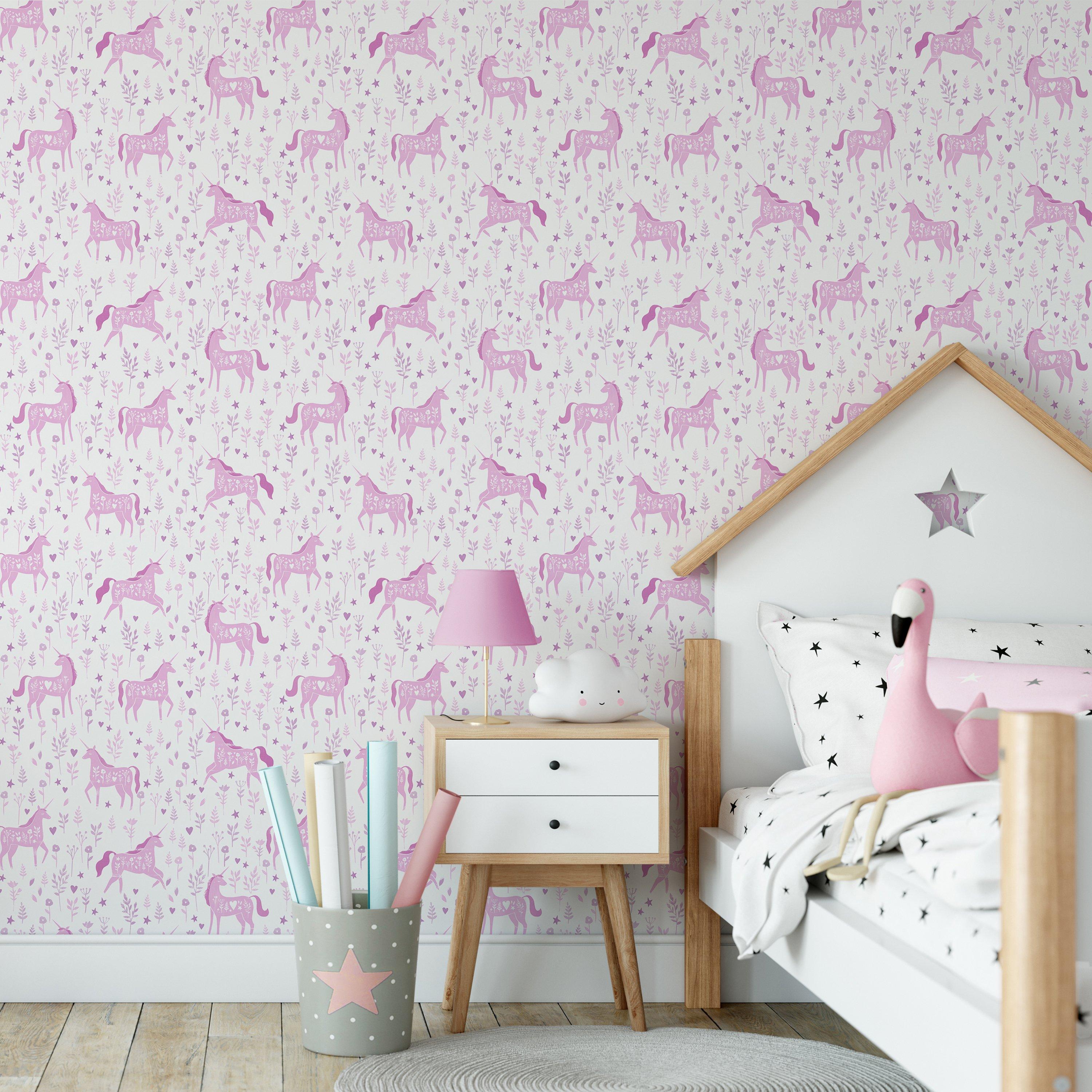 Pink - Catherine Lansfield - Folk Unicorn Wallpaper - 3