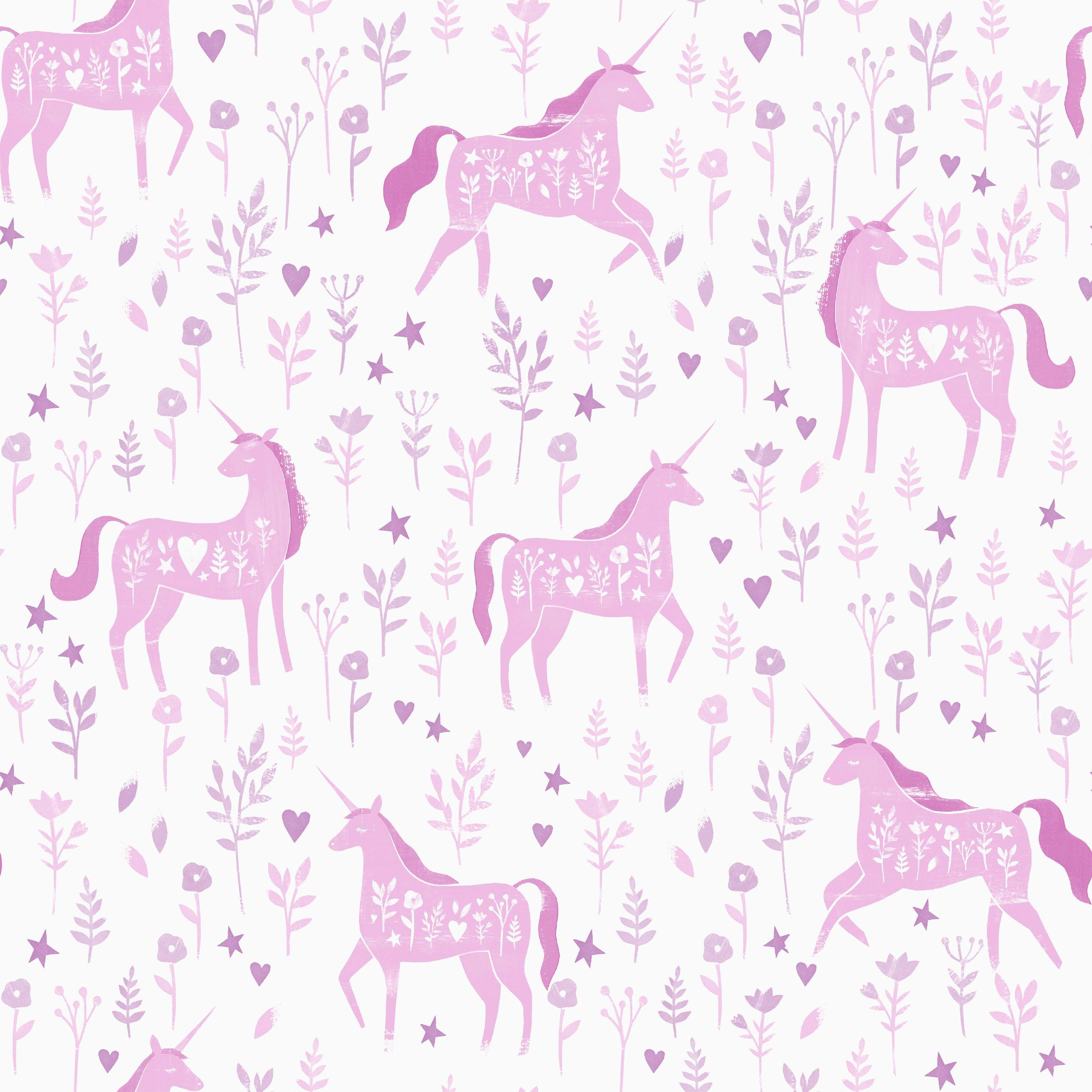 Pink - Catherine Lansfield - Folk Unicorn Wallpaper - 4
