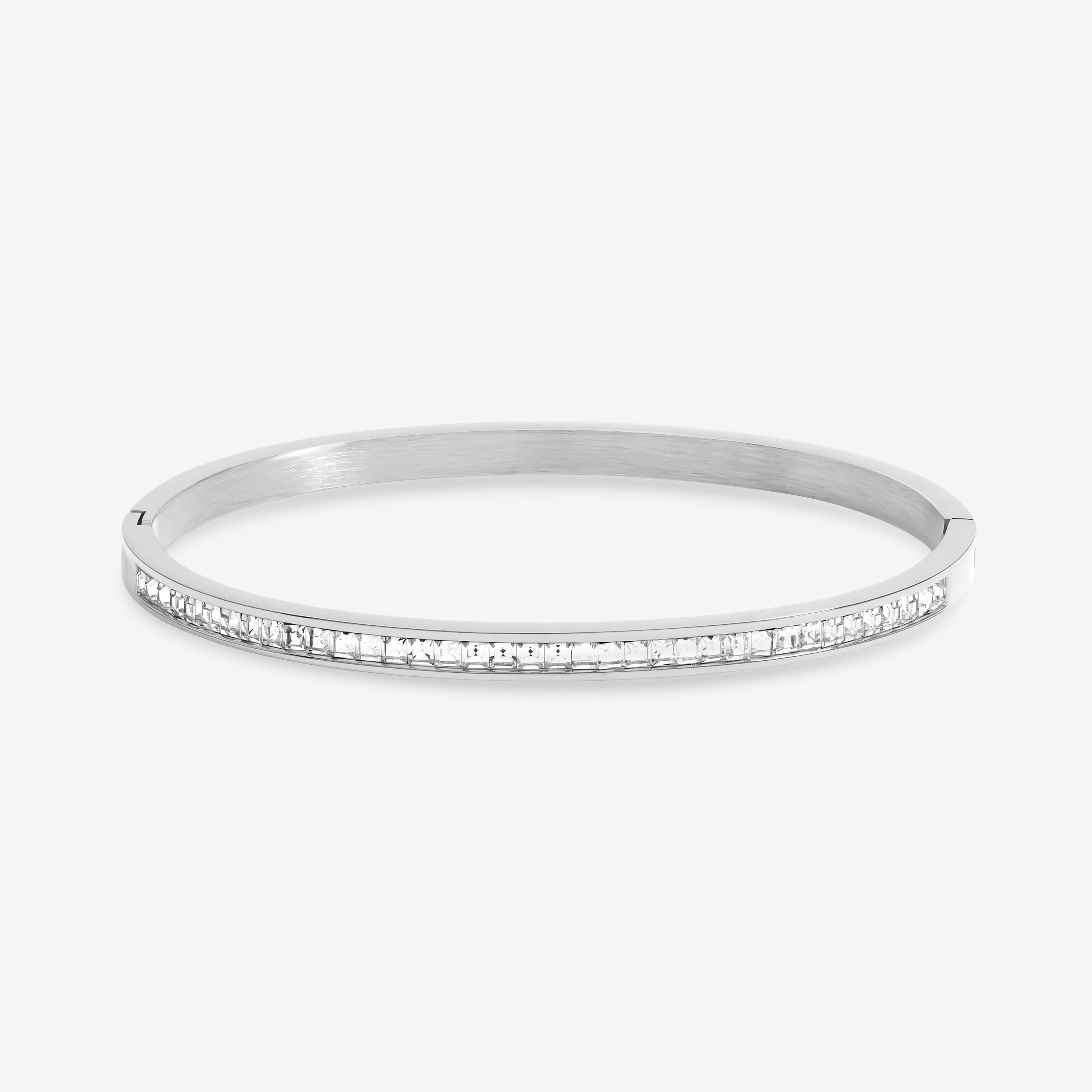 Silver - Jon Richard - Silver Plated Stainless Steel Crystal Row Bangle - 1
