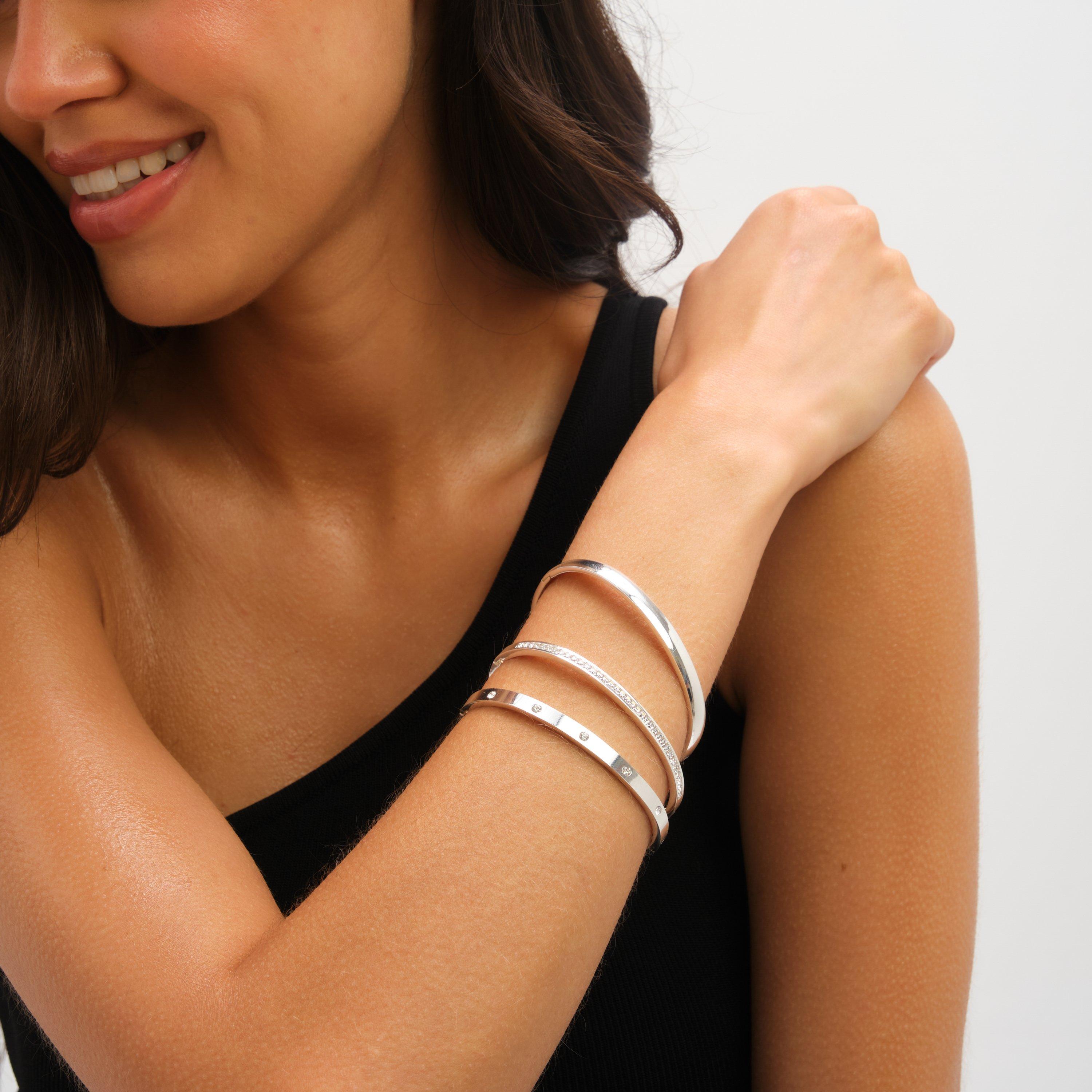 Silver - Jon Richard - Silver Plated Stainless Steel Crystal Row Bangle - 2