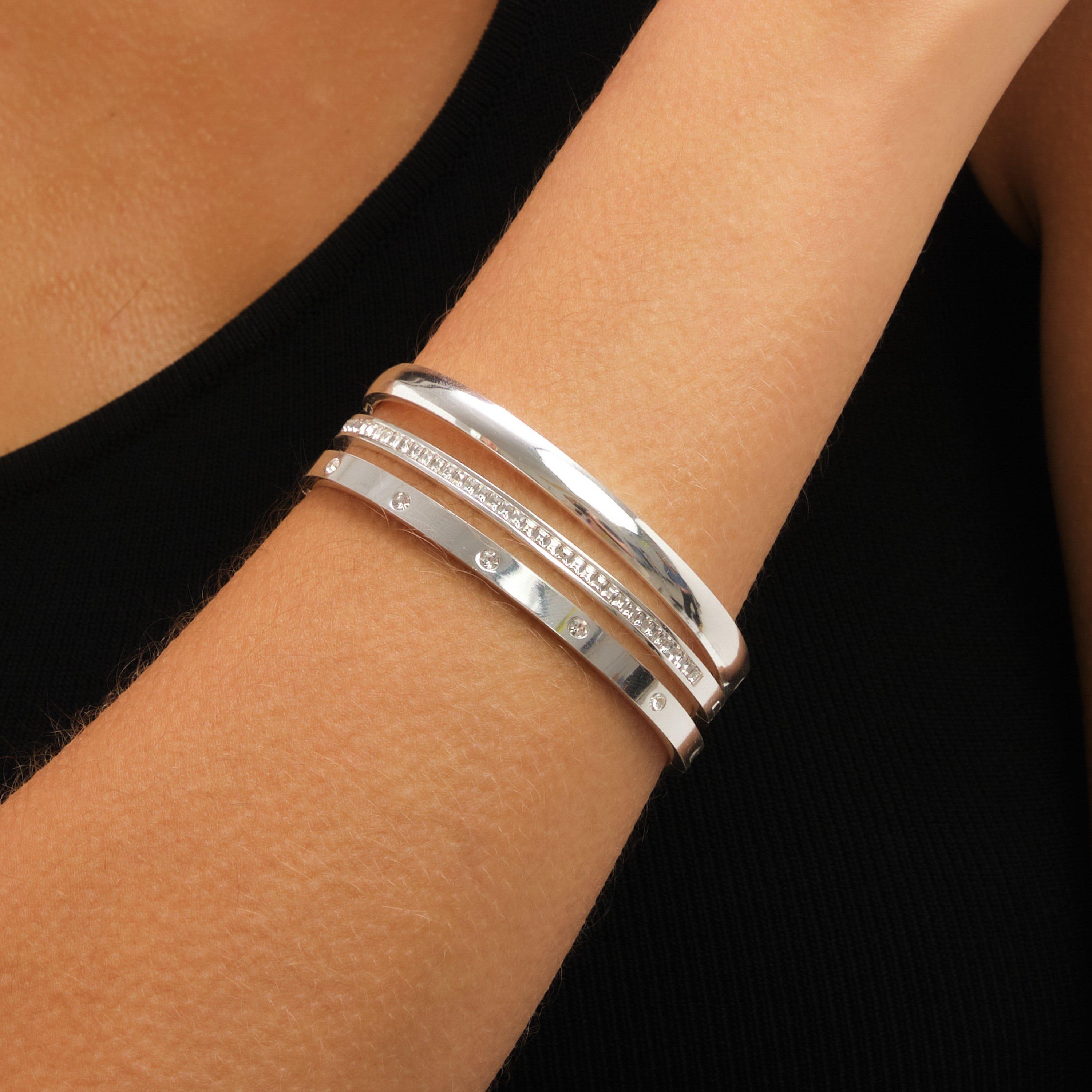 Silver - Jon Richard - Silver Plated Stainless Steel Crystal Row Bangle - 4