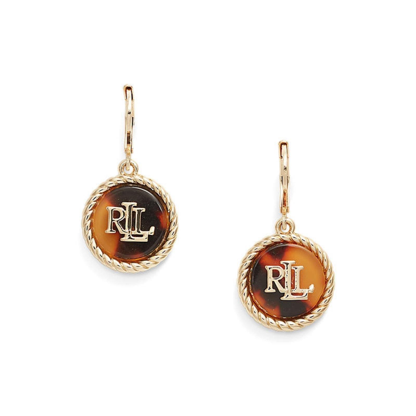 Lauren by Ralph Lauren Lauren Ralph Lauren Tortoise & Gold Logo Drop Earrings - Tortoiseshell/G