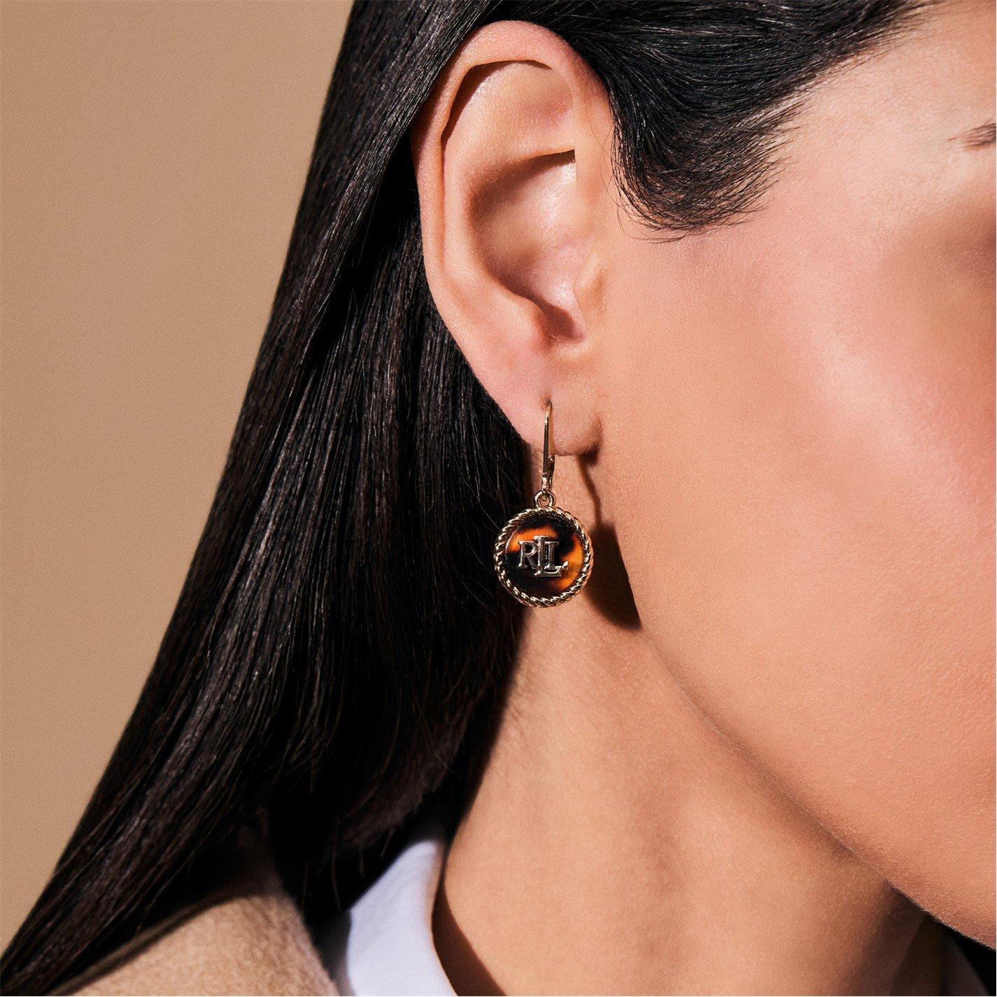 Tortoiseshell/G - Ralph Lauren - Lauren Ralph Lauren Tortoise & Gold Logo Drop Earrings - 3