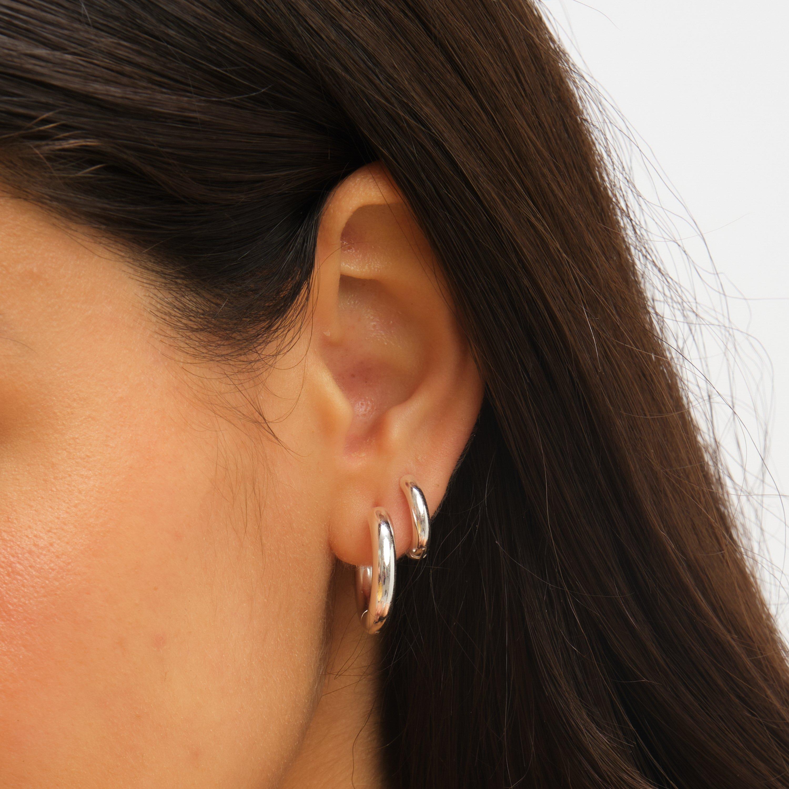 Silver - Jon Richard - Silver Plated Stainless Steel Small Chubby Hoops - 2