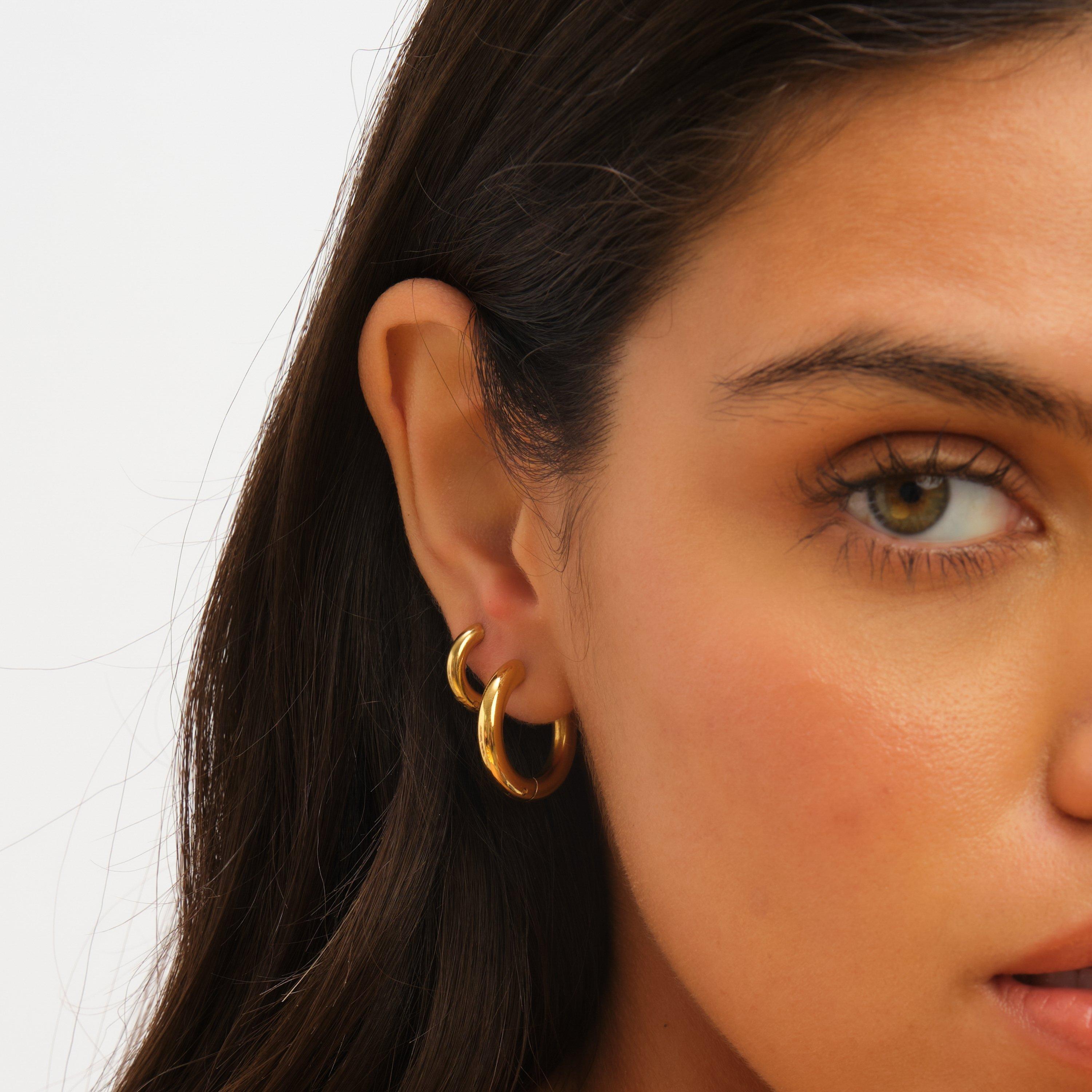 Gold - Jon Richard - Gold Plated Stainless Steel Medium Chubby Hoops - 2