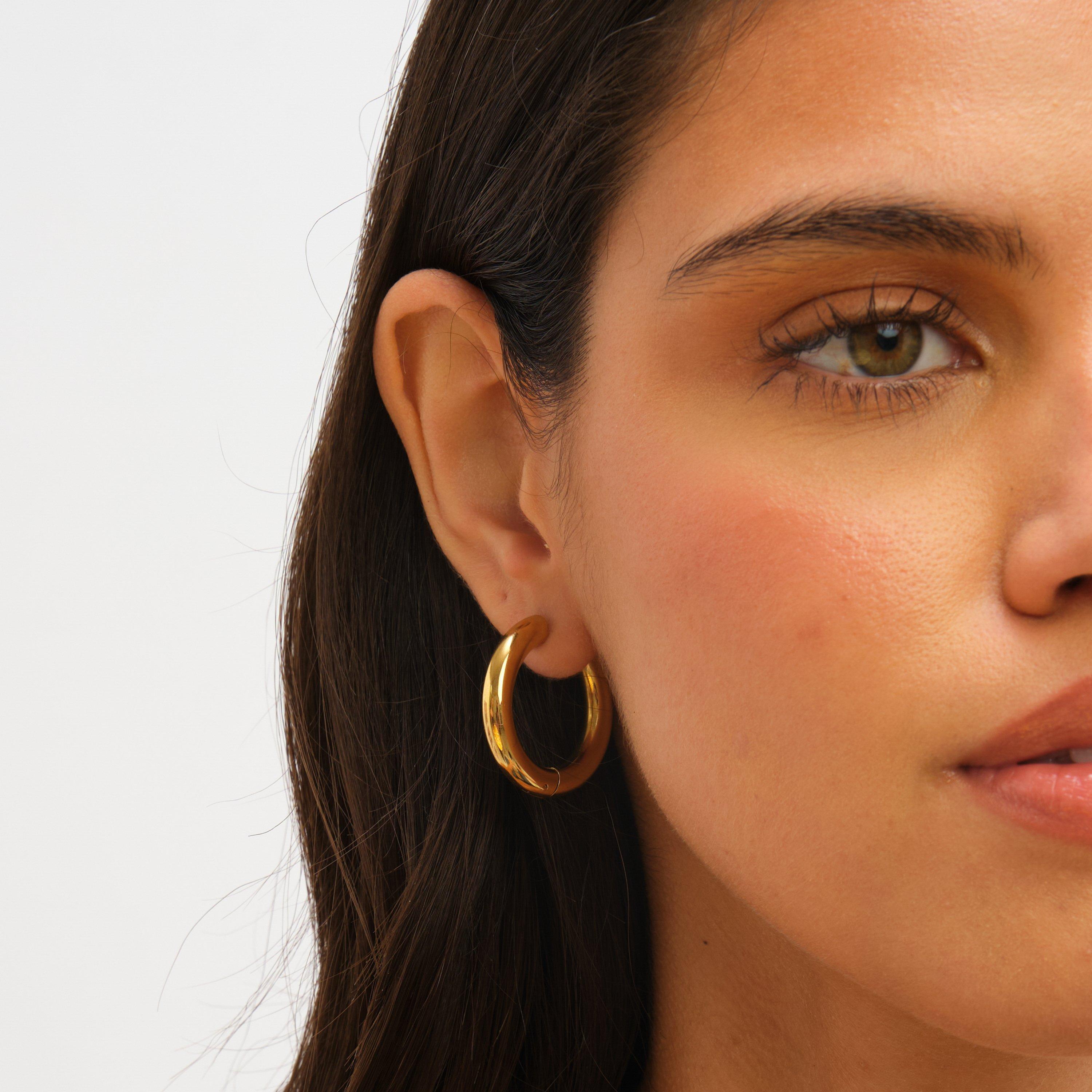 Gold - Jon Richard - Gold Plated Stainless Steel Large Chubby Hoops - 2