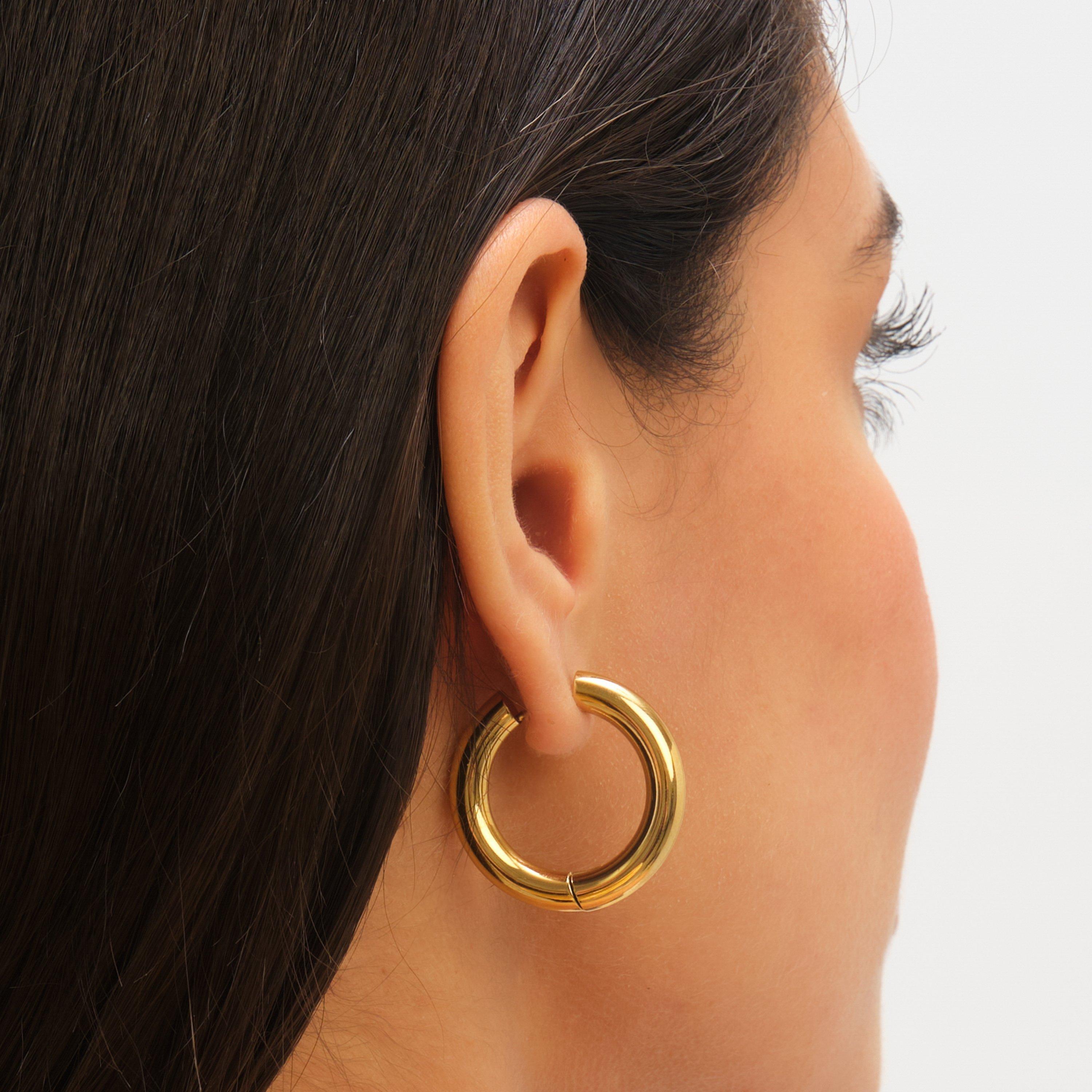Gold - Jon Richard - Gold Plated Stainless Steel Large Chubby Hoops - 4