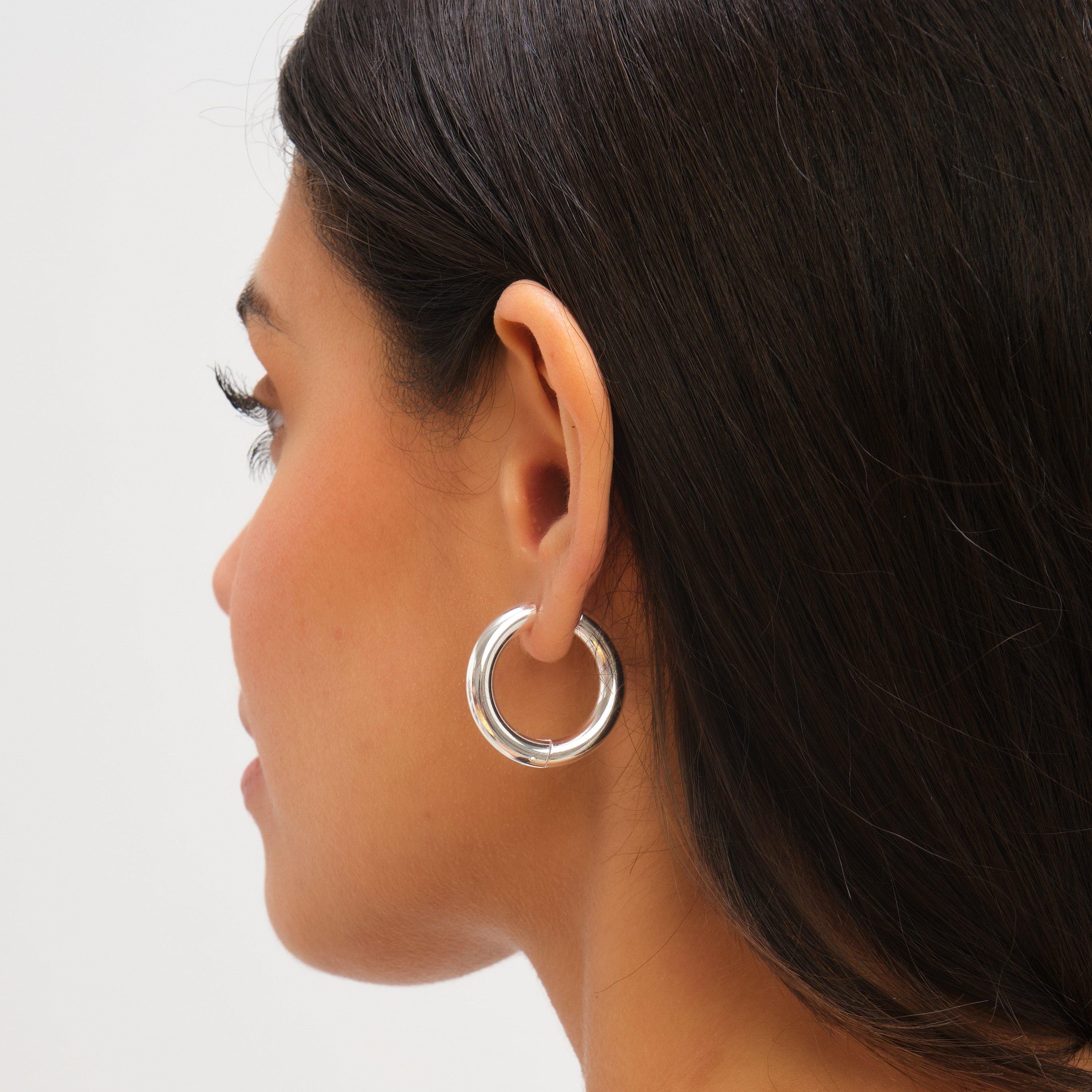 Silver - Jon Richard - Silver Plated Stainless Steel Large Chubby Hoops - 2