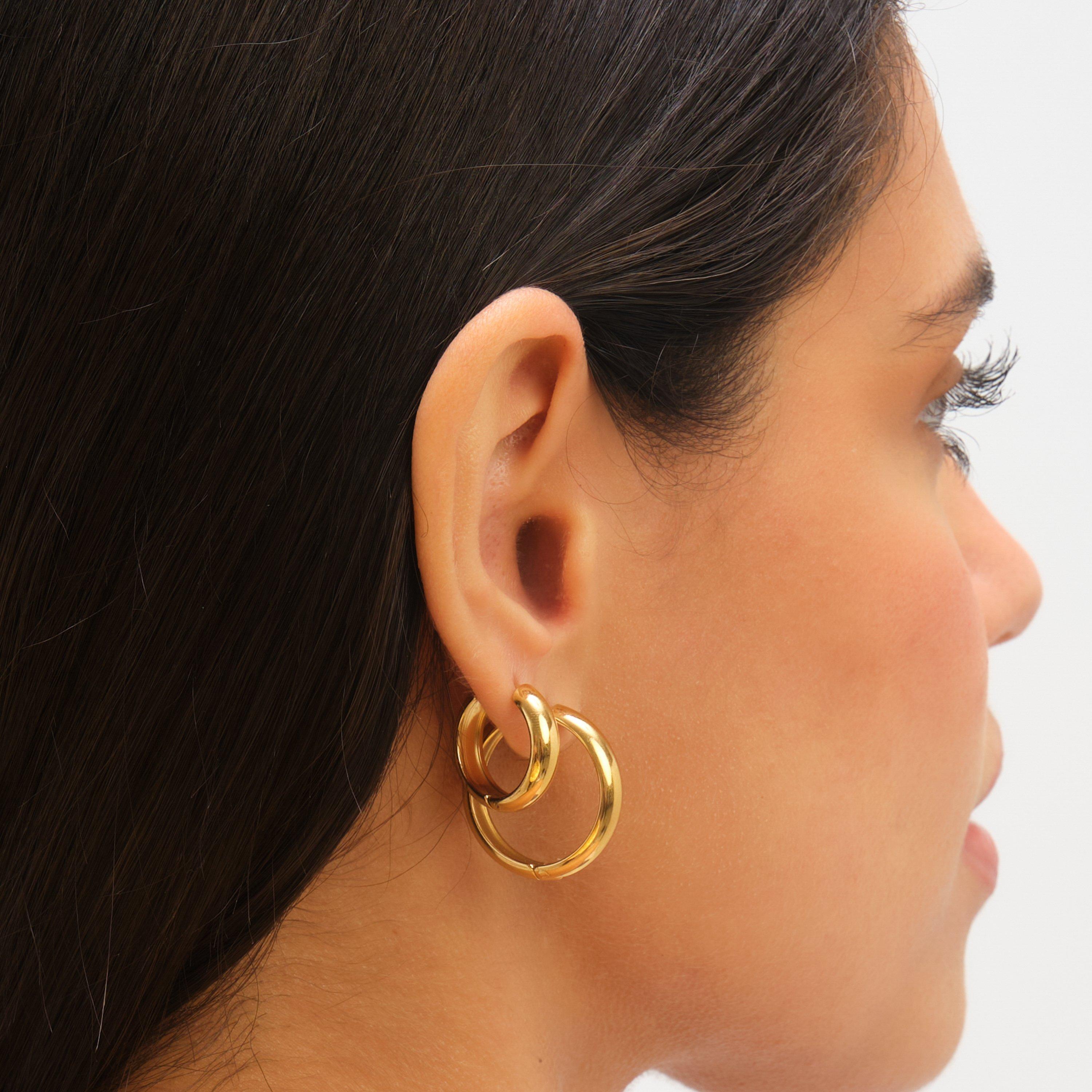 Gold - Jon Richard - Gold Plated Stainless Steel Flat Surface Hoops - 2