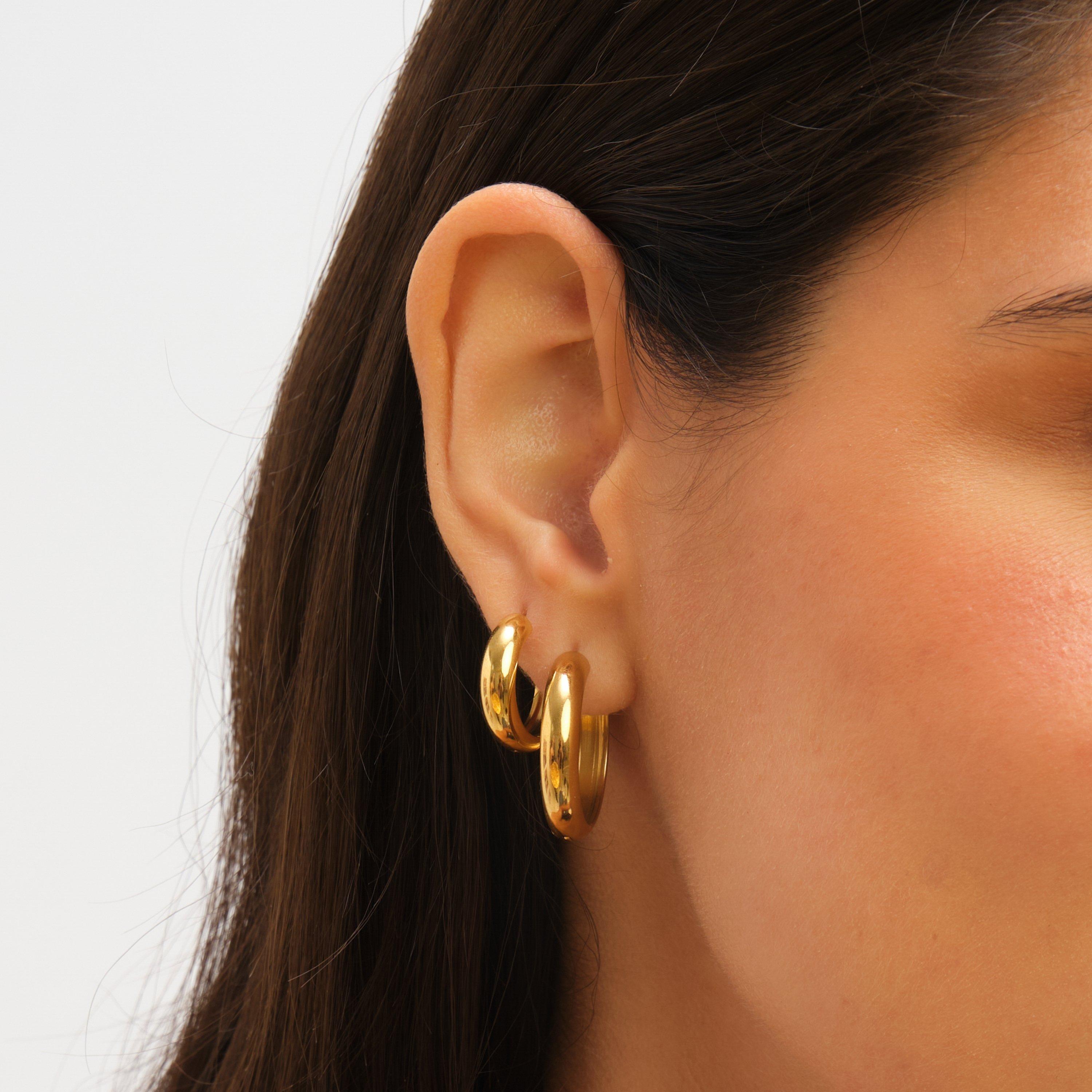 Gold - Jon Richard - Gold Plated Stainless Steel Flat Surface Hoops - 4