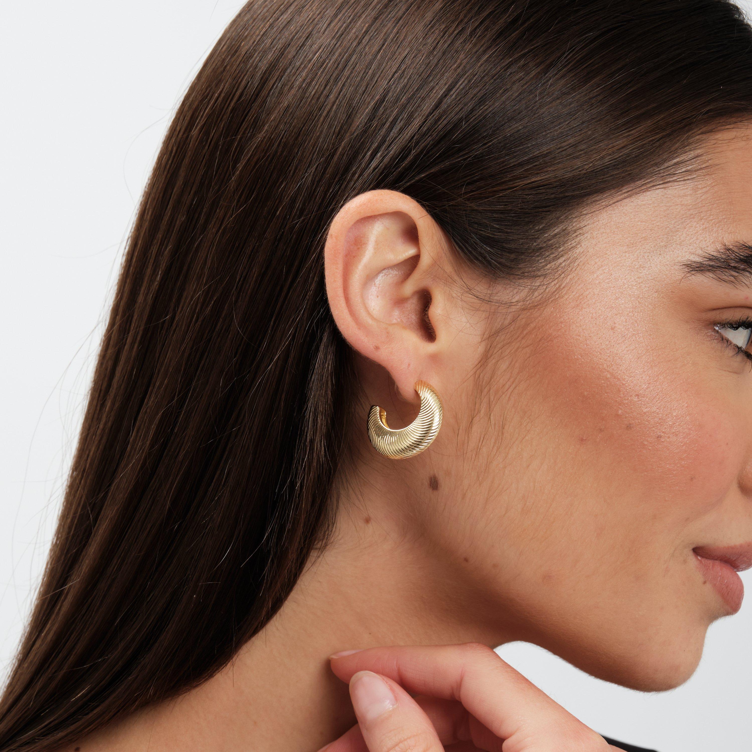 Gold - Jon Richard - Gold Plated Diamond Cut Hoop Earrings - 2