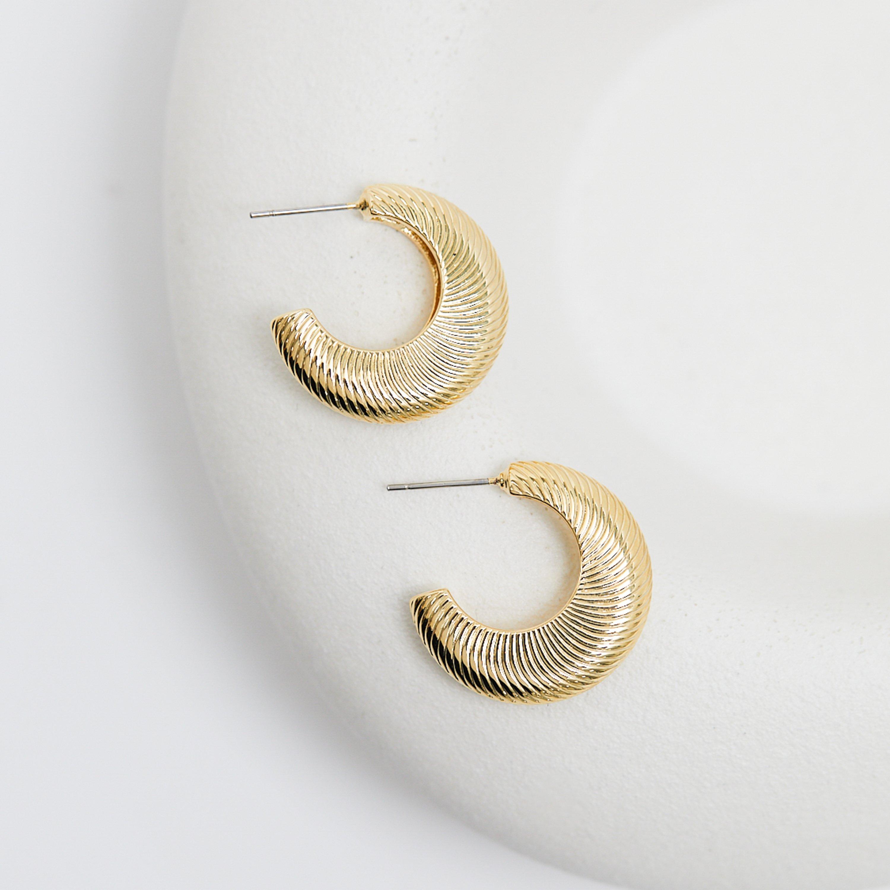 Gold - Jon Richard - Gold Plated Diamond Cut Hoop Earrings - 3