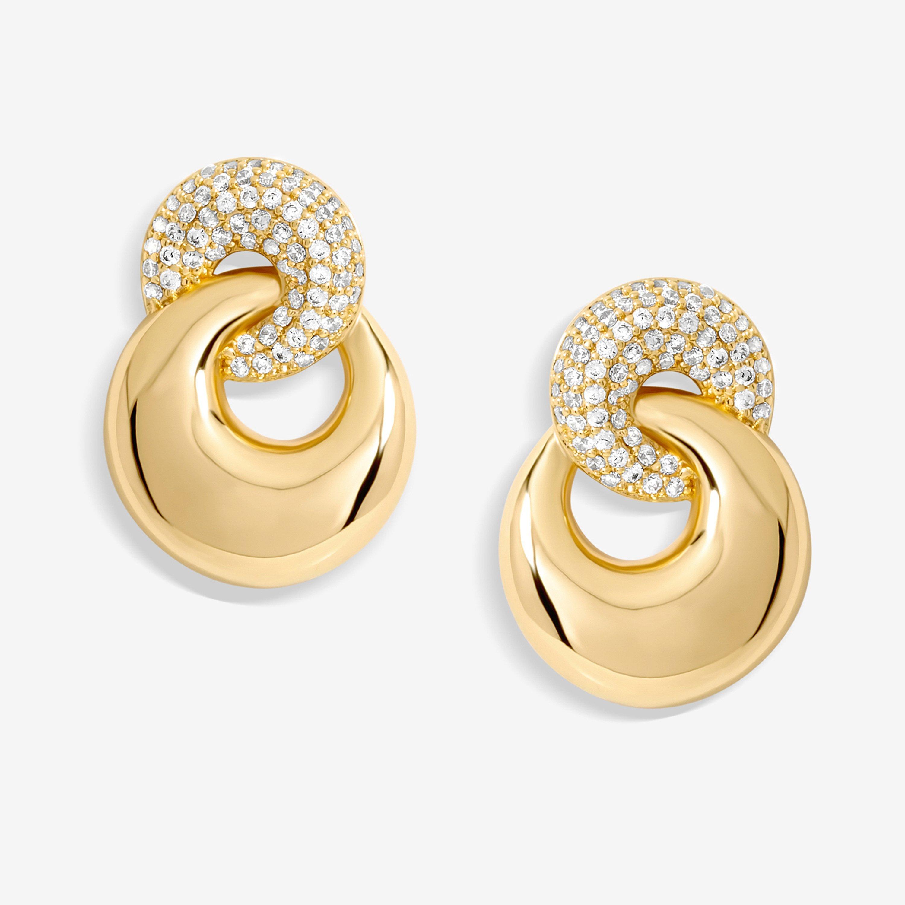 Gold - Jon Richard - Gold Plated Polished And Pave Circle Drop Earrings - 1