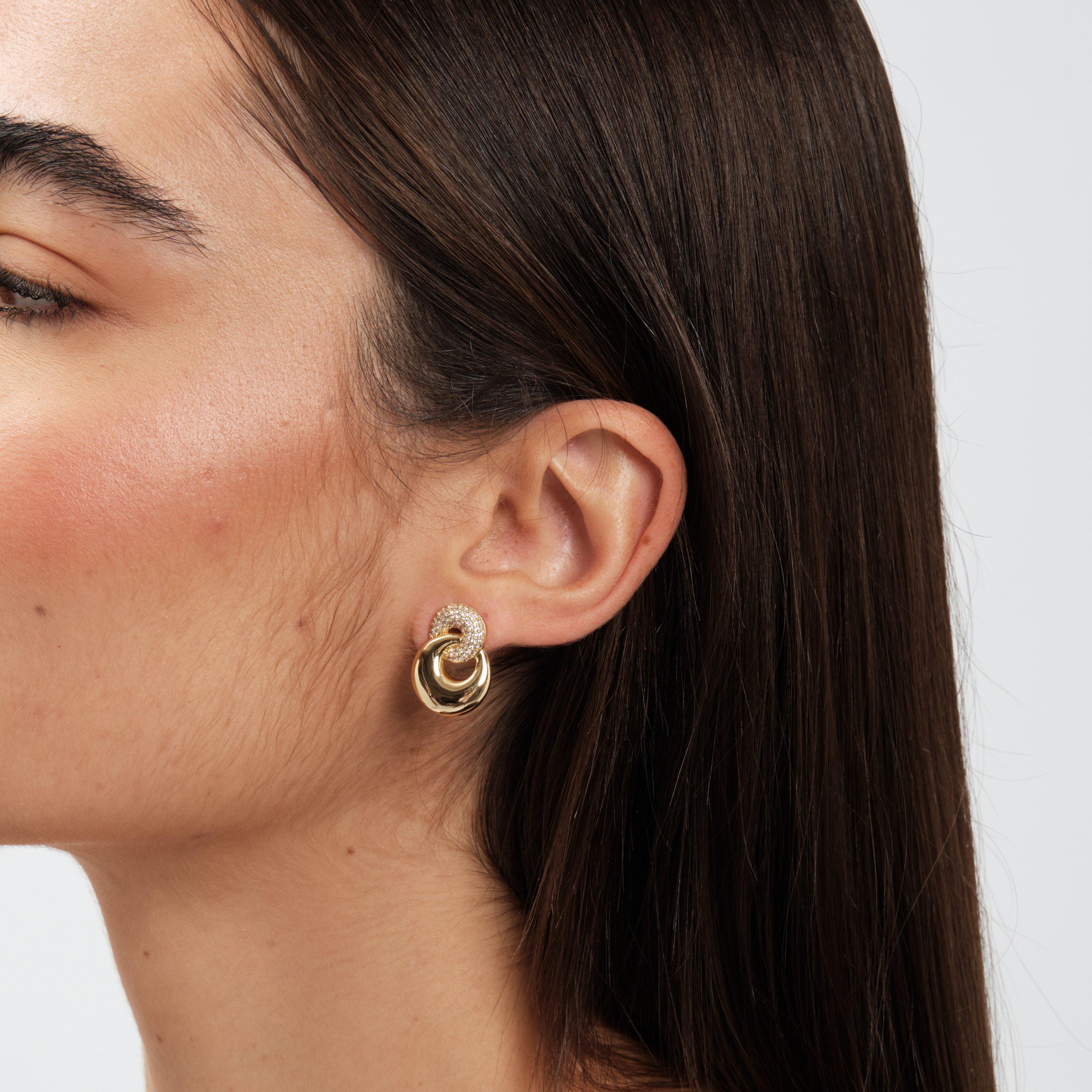 Gold - Jon Richard - Gold Plated Polished And Pave Circle Drop Earrings - 2