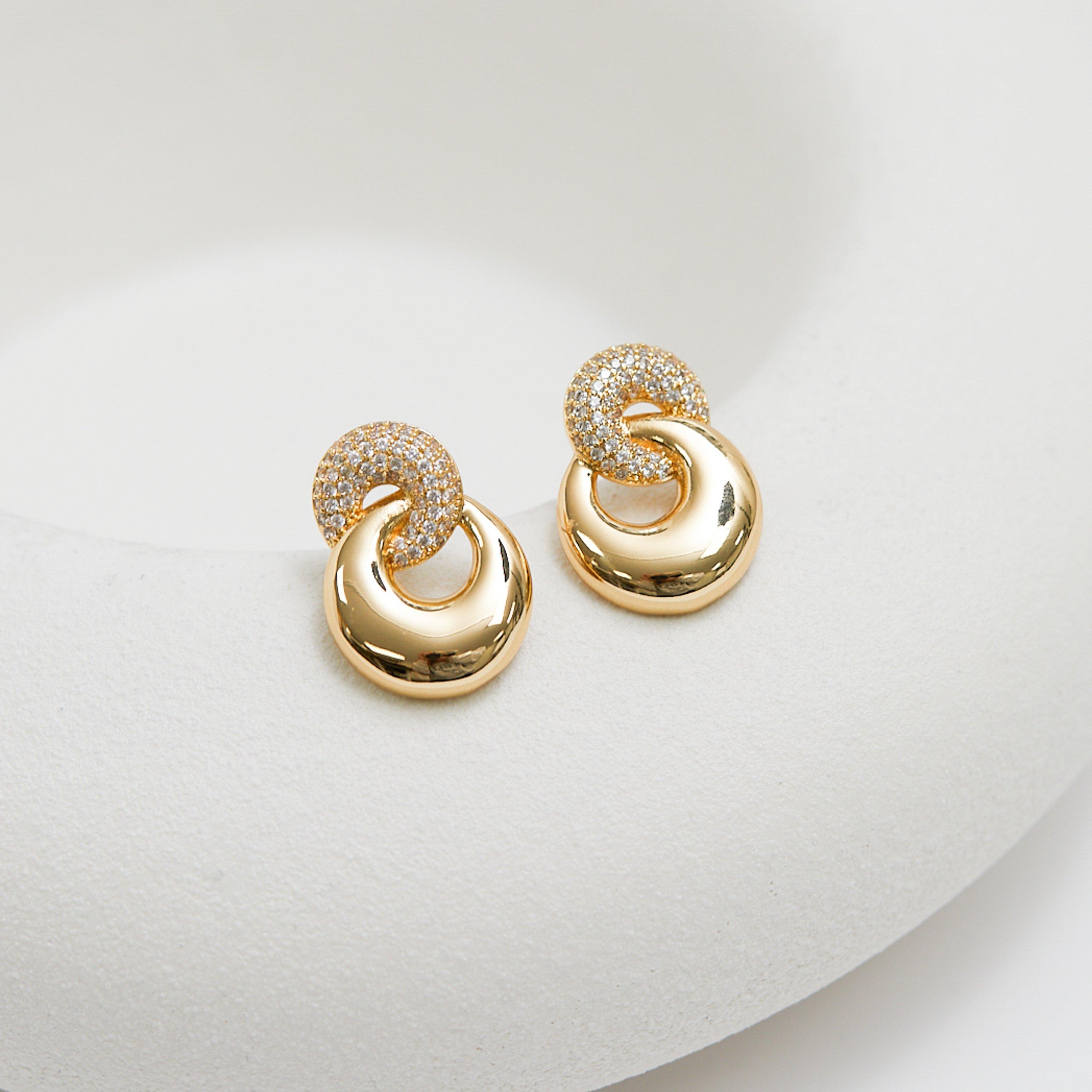 Gold - Jon Richard - Gold Plated Polished And Pave Circle Drop Earrings - 3