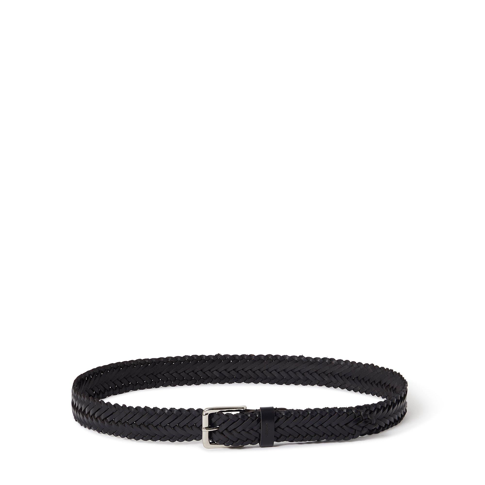 Zwart - Osprey London - Men's Dean Plaited Brass Buckle Leather Belt