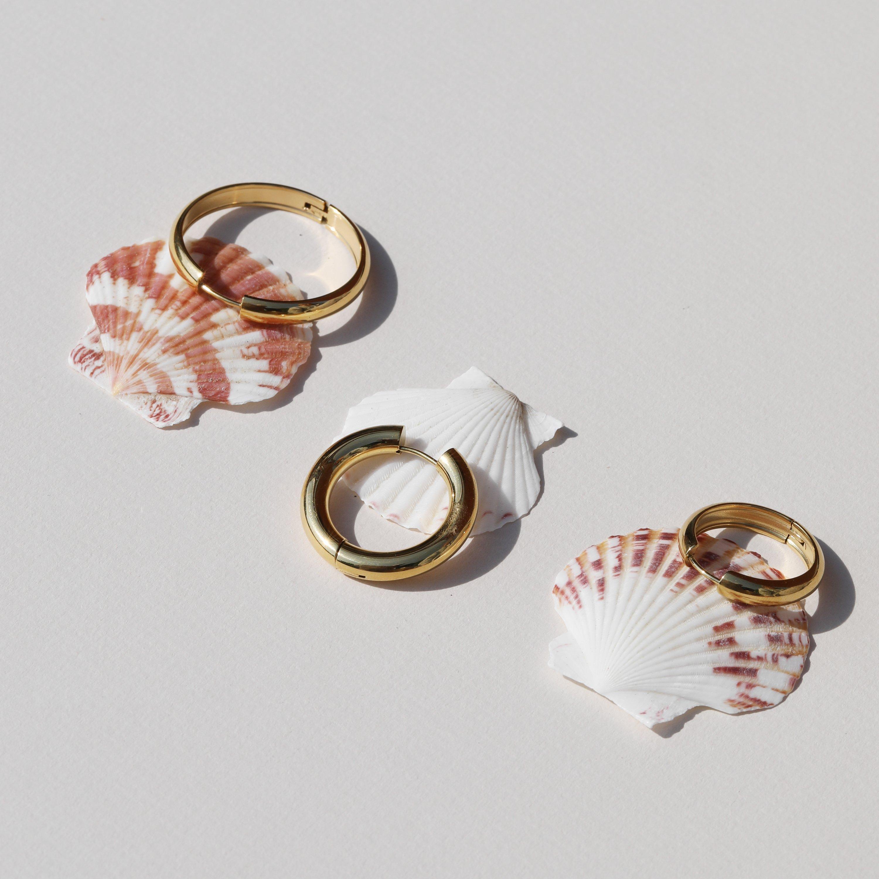 Gold - Jon Richard - Gold Plated Stainless Steel Flat Surface Hoops - 4