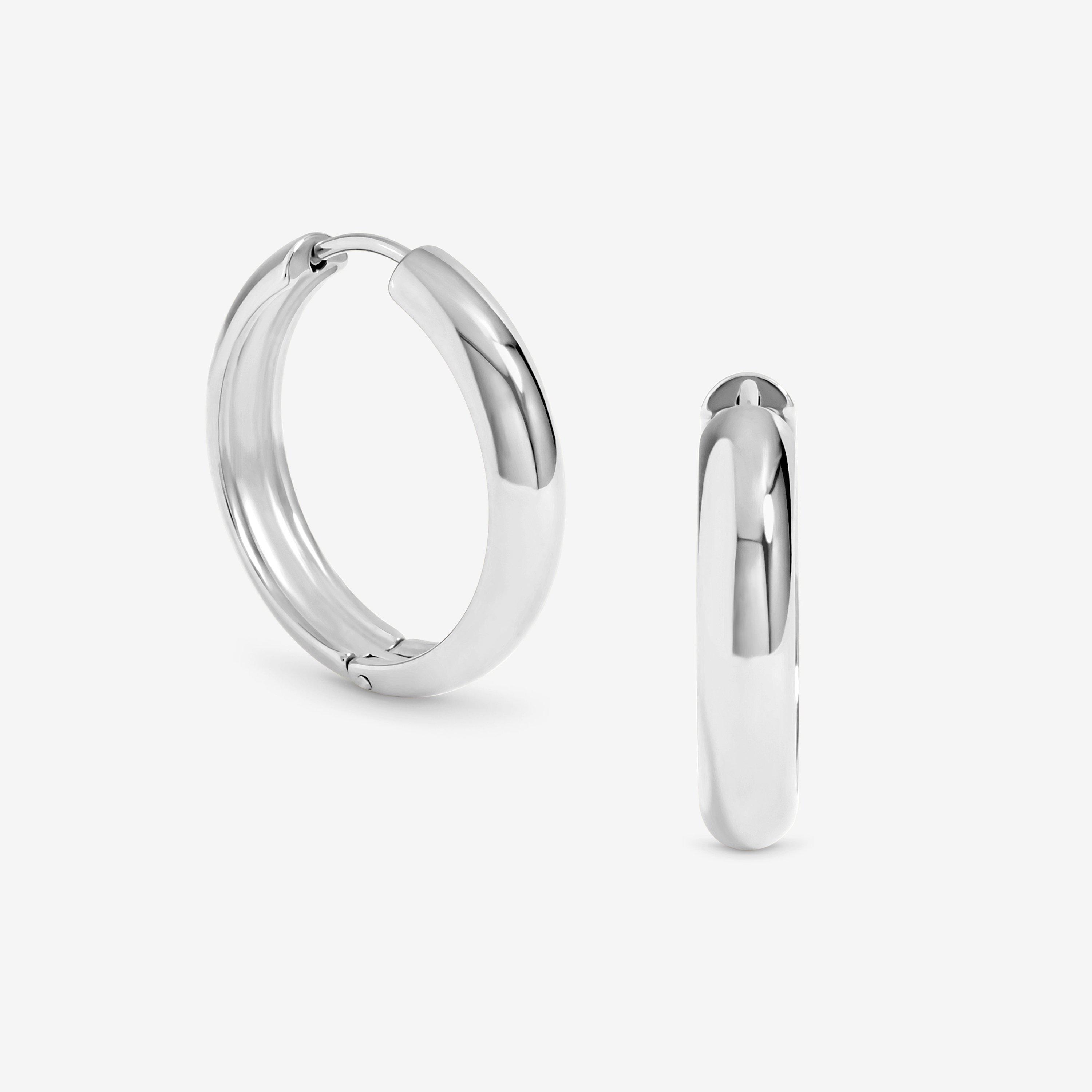 Jon Richard Women's Platinum Plated Stainless Steel Flat Surface Hoops - Silver
