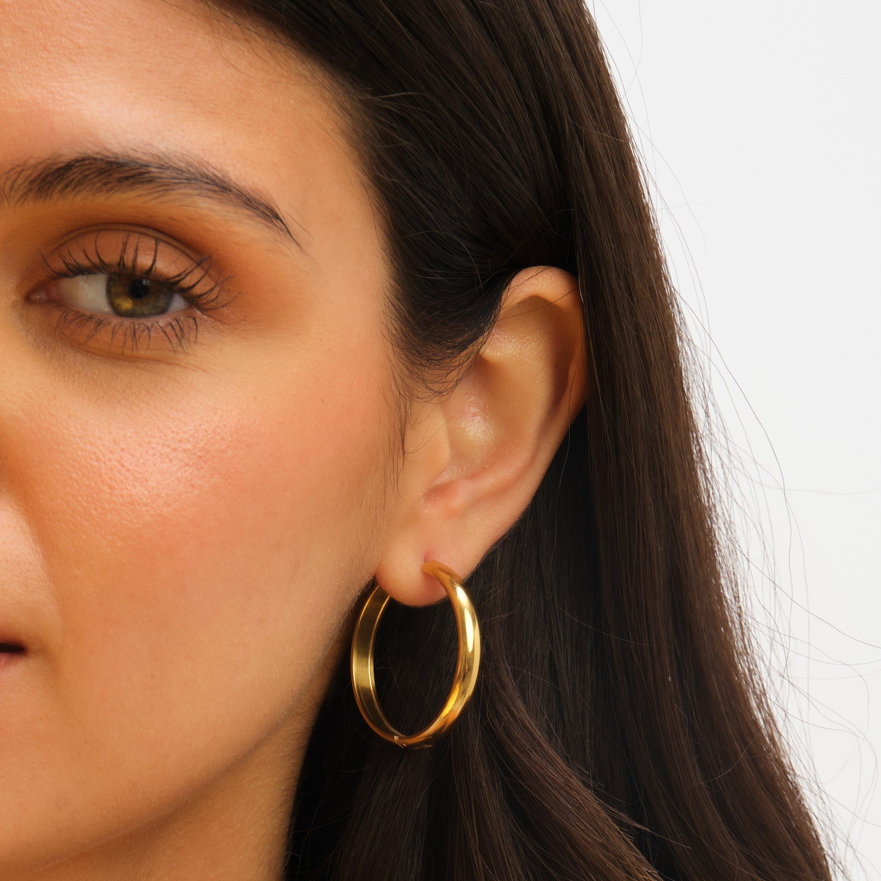 Gold - Jon Richard - Gold Plated Stainless Steel Large Flat Hoops - 2