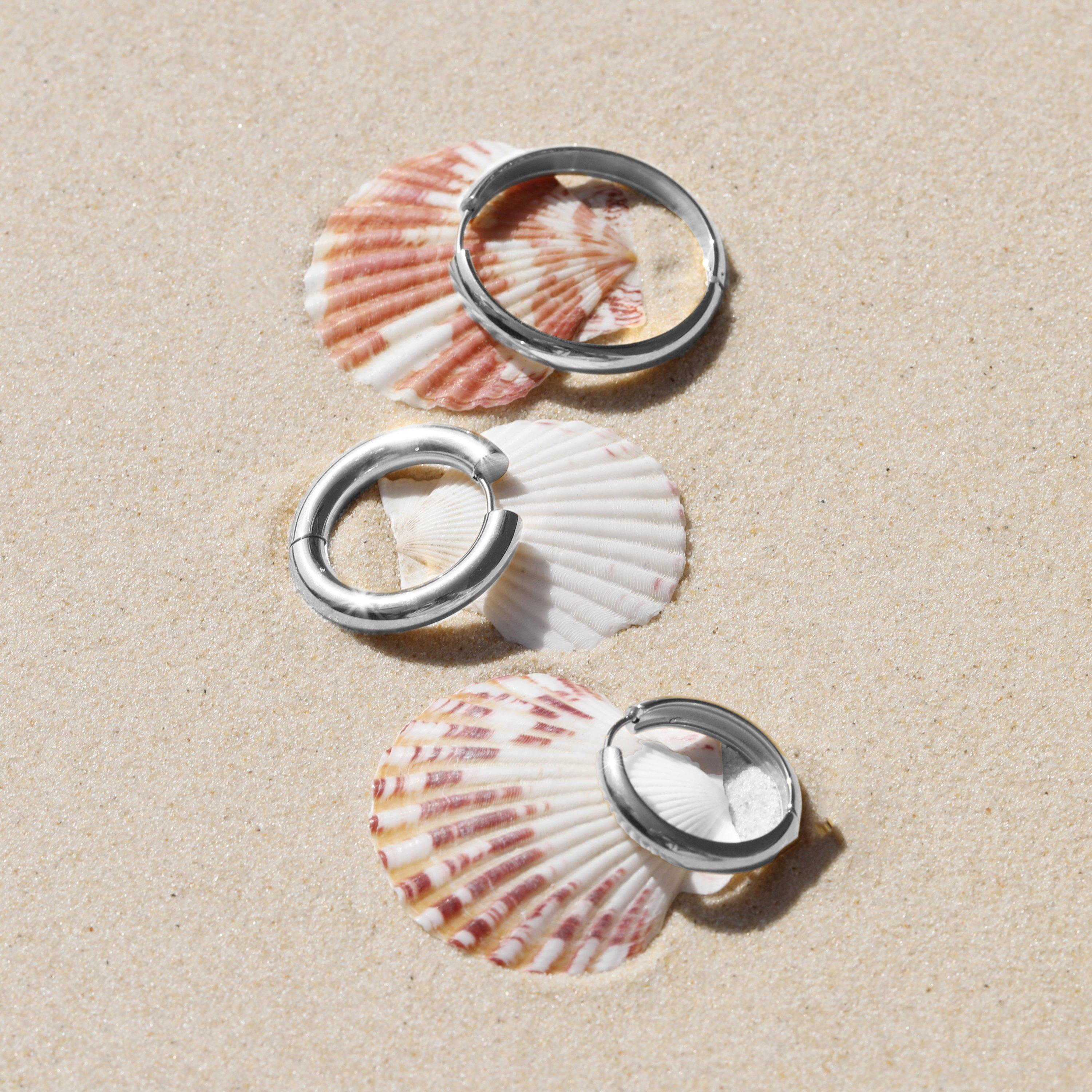 Silver - Jon Richard - Platinum Plated Stainless Steel Large Flat Hoops - 3