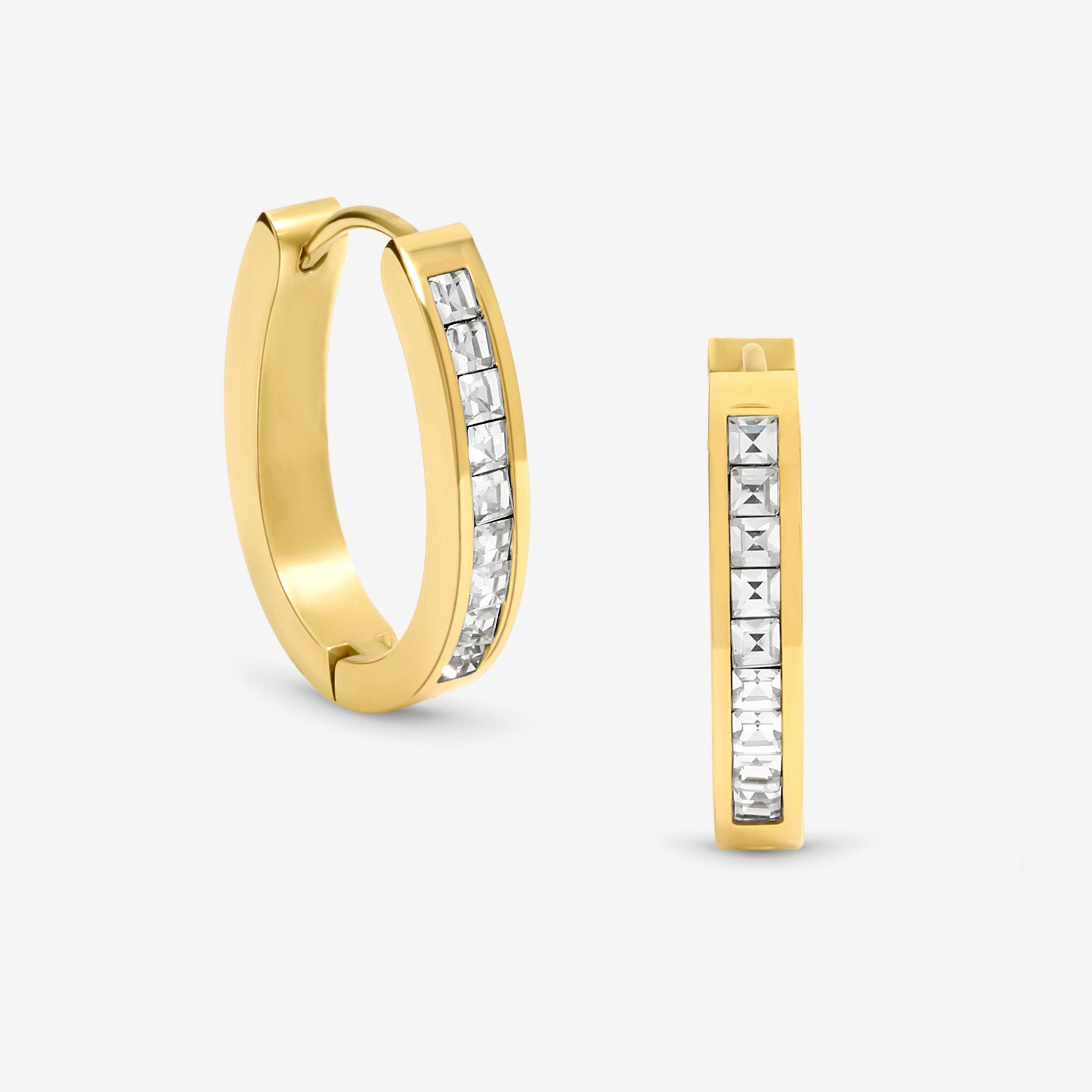 Gold - Jon Richard - Gold Plated Stainless Steel Crystal Polished Hoops - 1