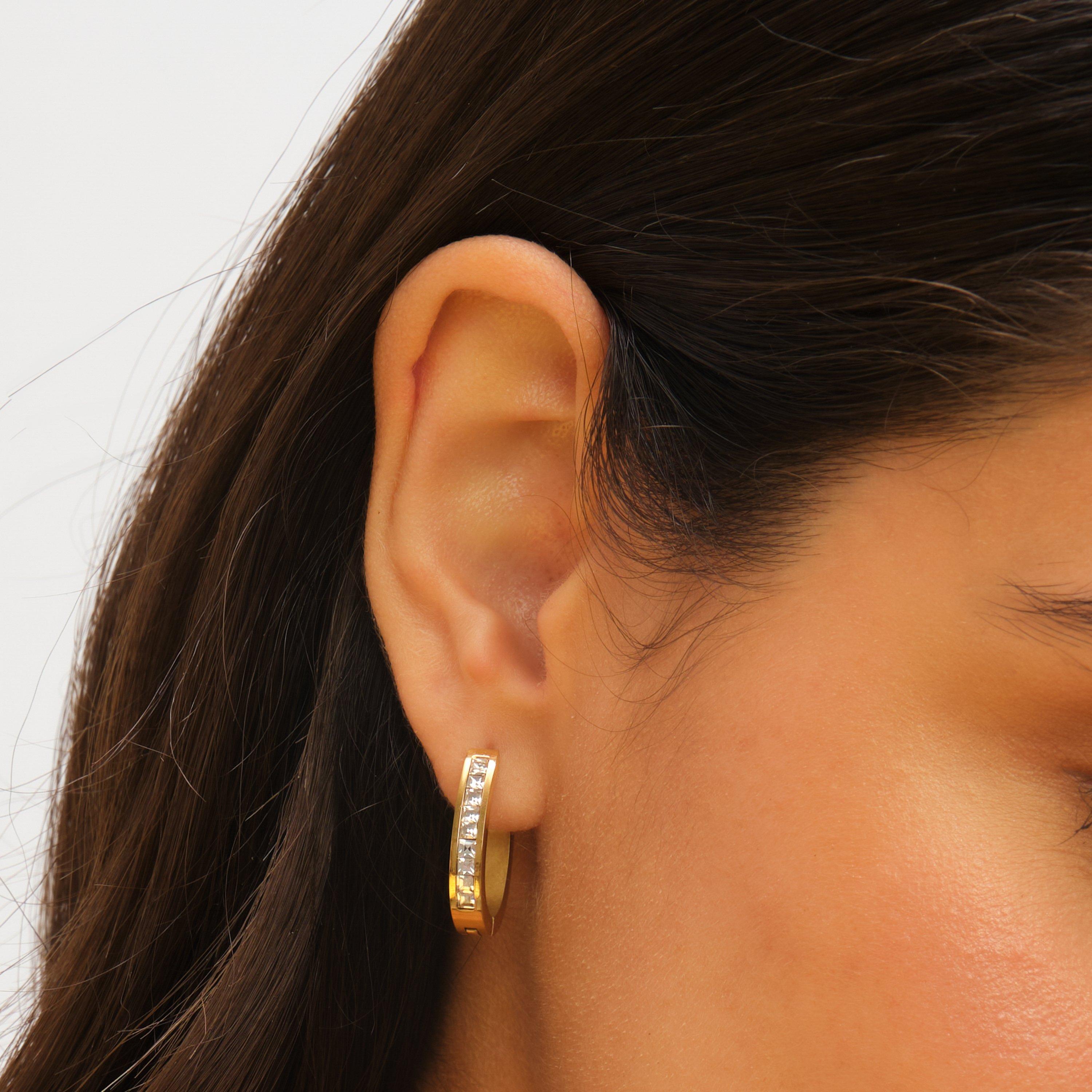 Gold - Jon Richard - Gold Plated Stainless Steel Crystal Polished Hoops - 2