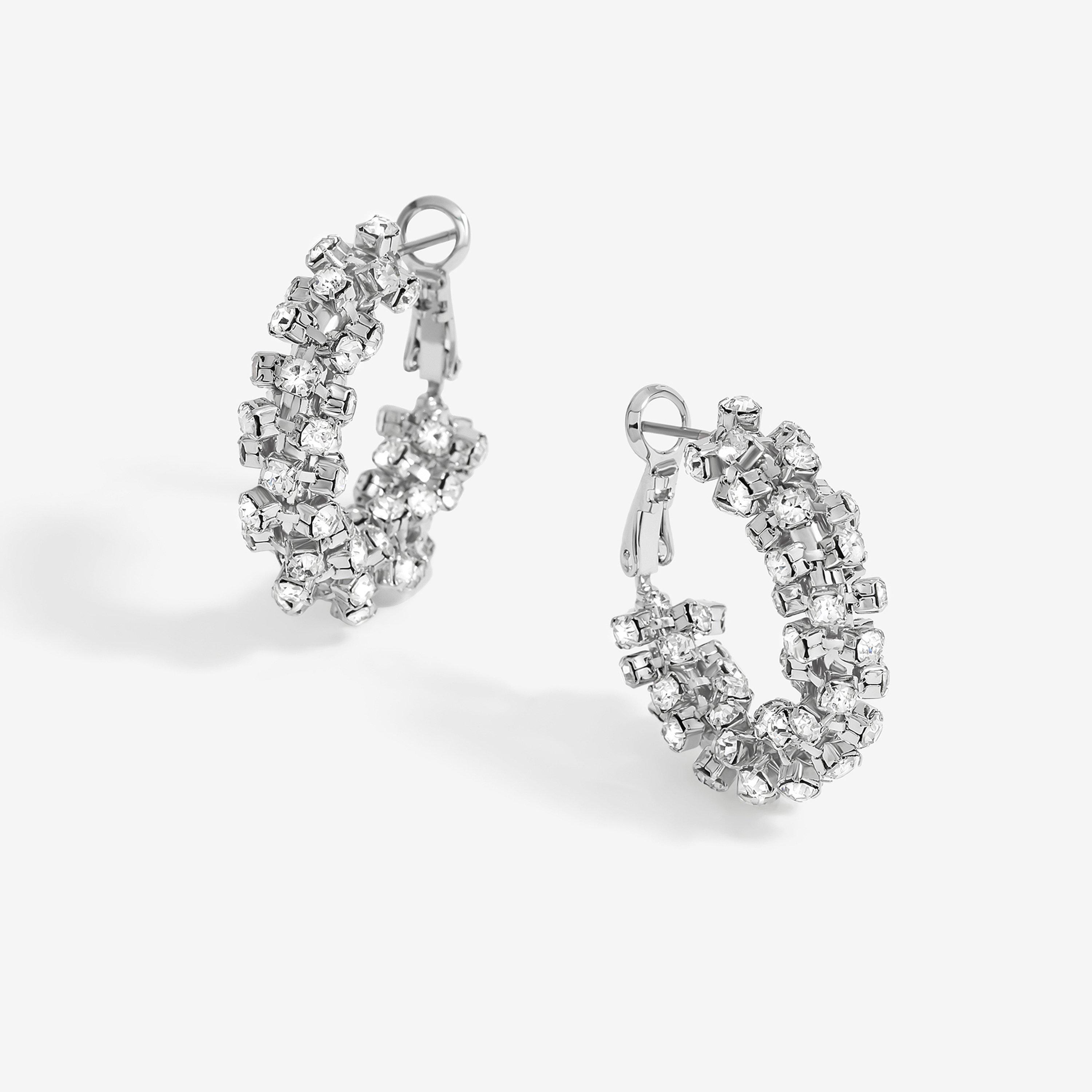 Silver - Mood - Rhodium Crystal Cupchain Mini Hoop Earrings - 1