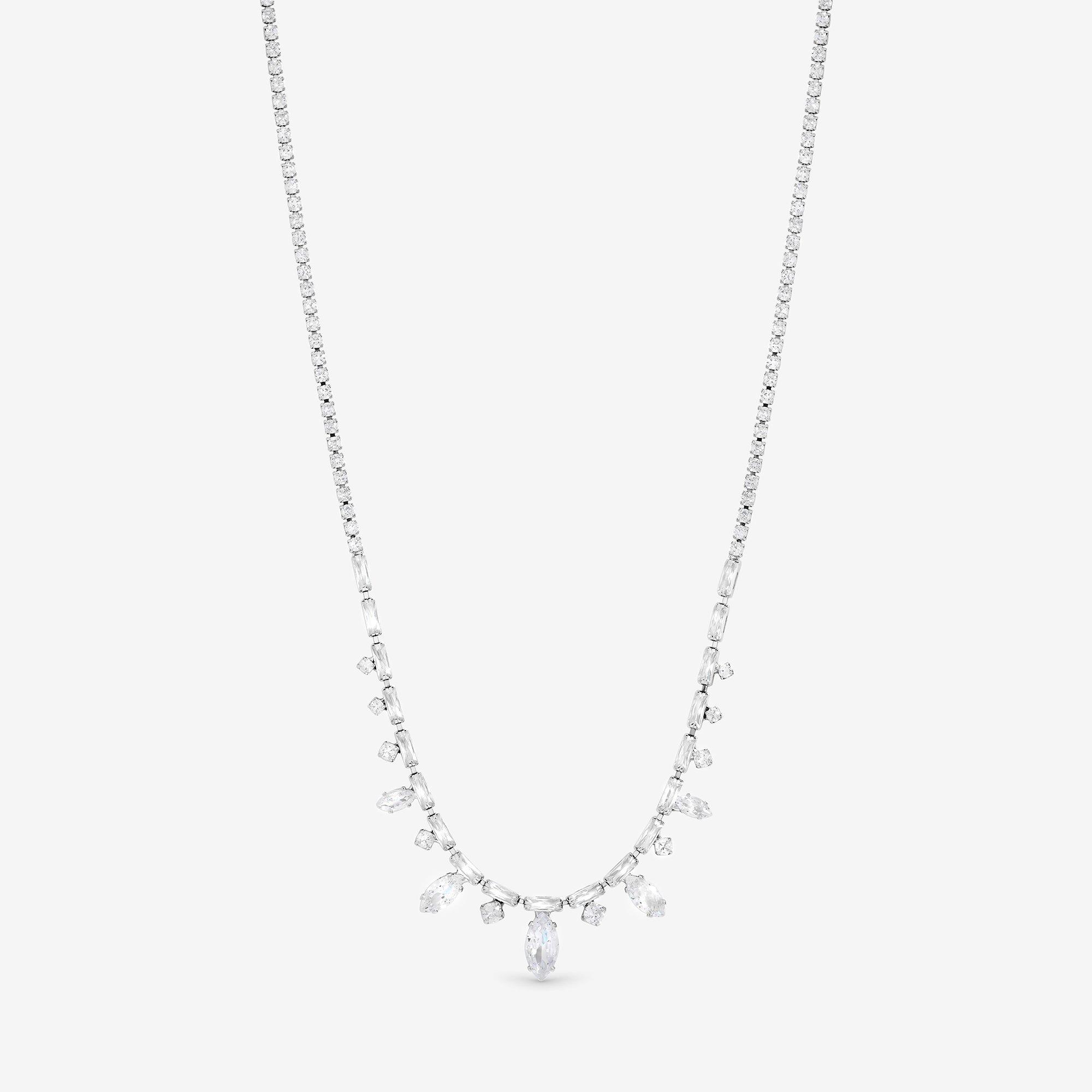 Silver - Jon Richard - Rhodium Plated CZ Navette Stone Drop Necklace - 1