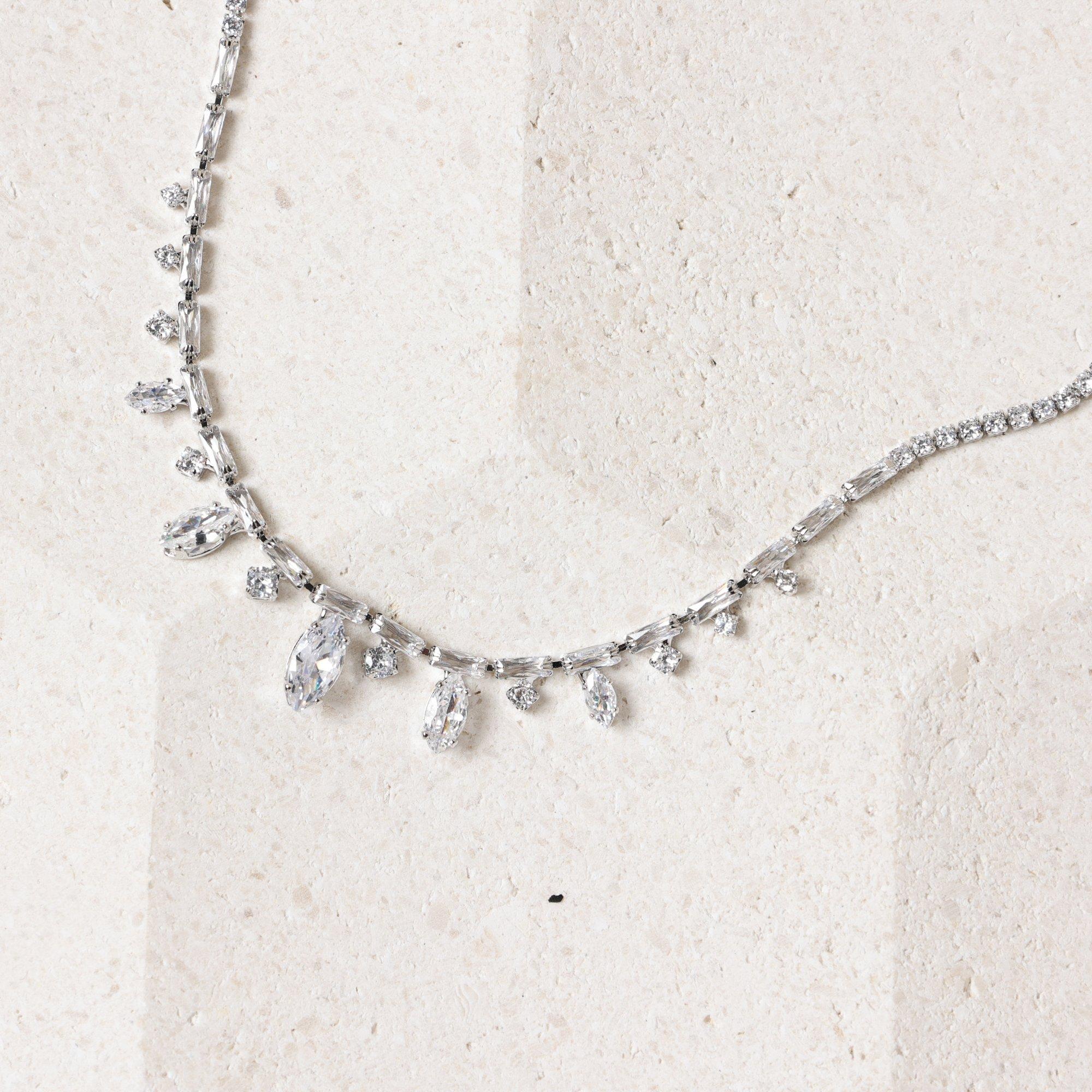 Silver - Jon Richard - Rhodium Plated CZ Navette Stone Drop Necklace - 2