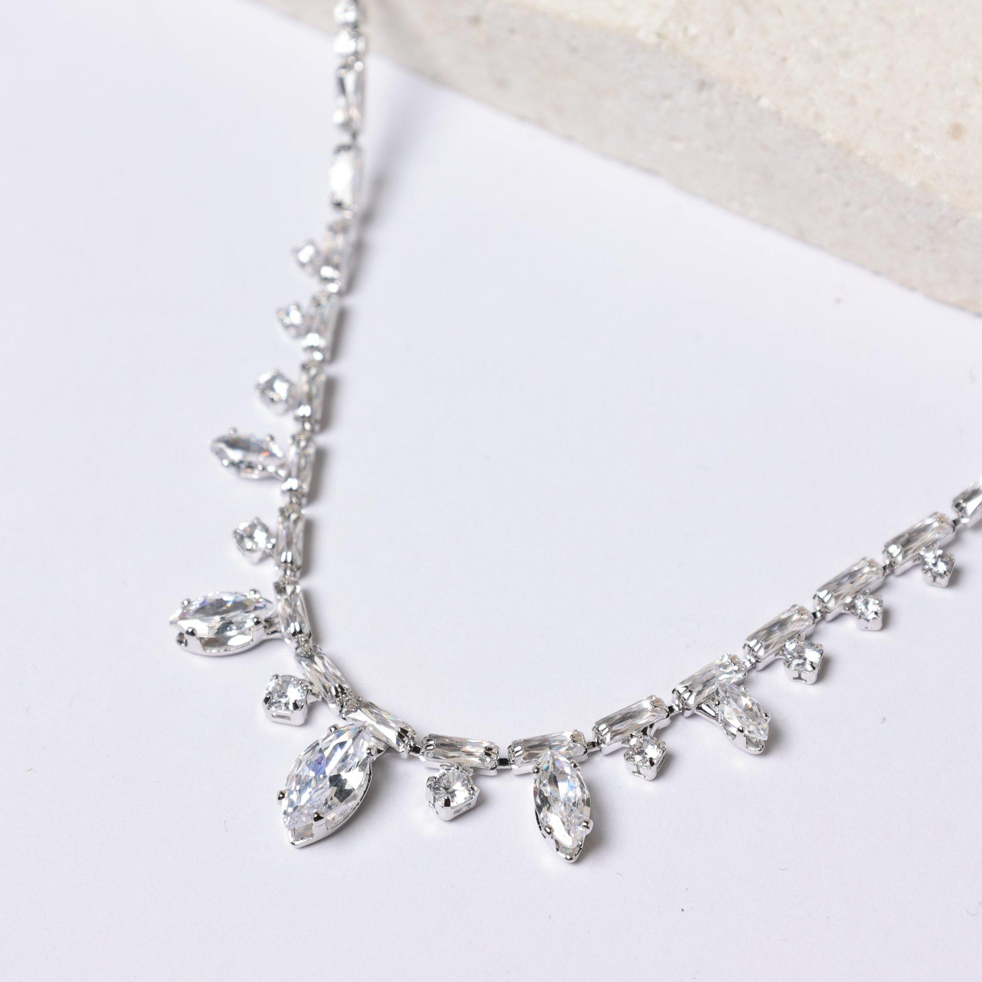 Silver - Jon Richard - Rhodium Plated CZ Navette Stone Drop Necklace - 3