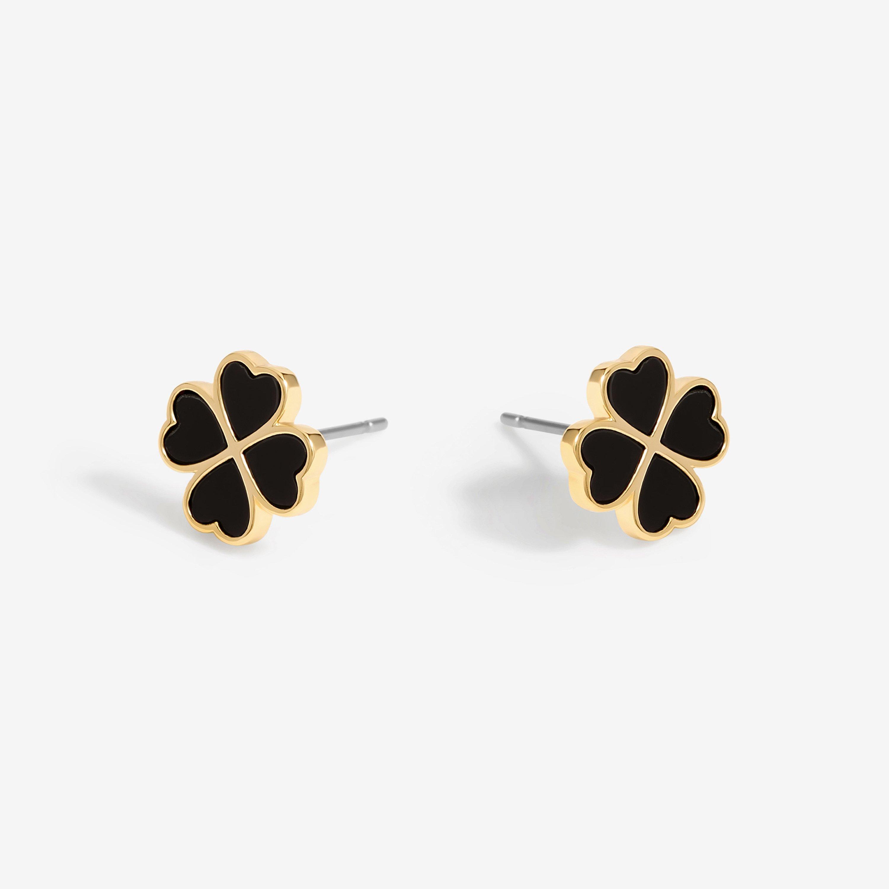 Jon Richard Women's Plated And Jet Enamel Clover Stud Earrings Gold