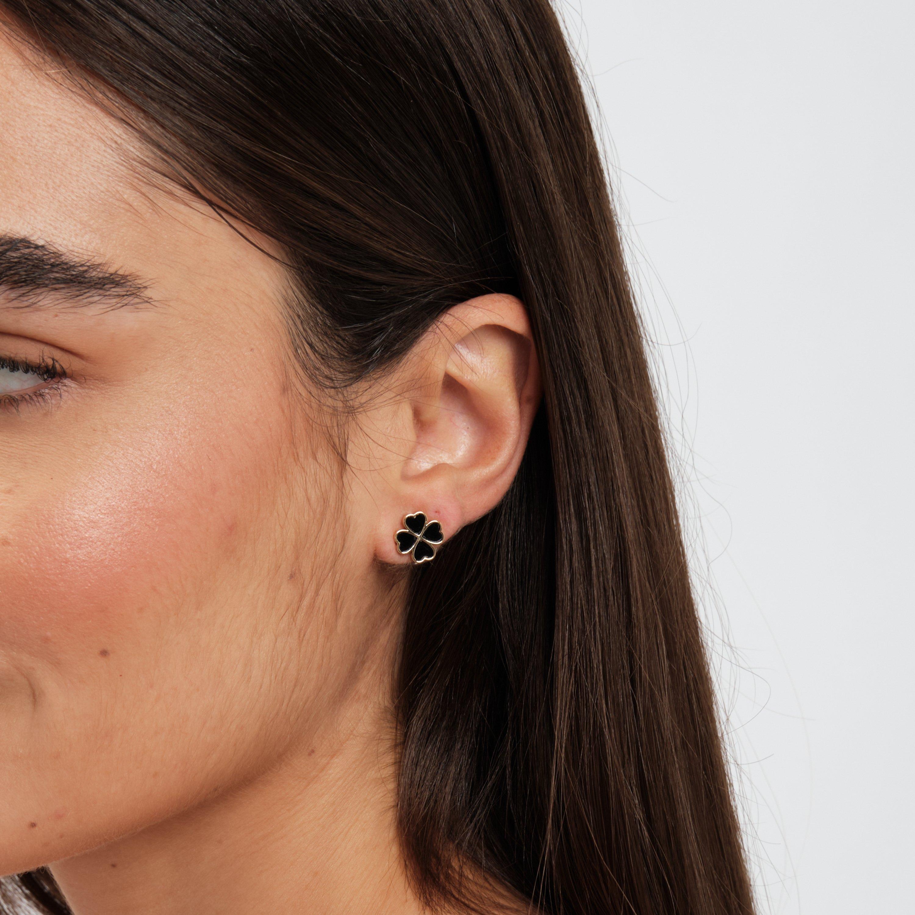 Gold - Jon Richard - Gold Plated And Jet Enamel Clover Stud Earrings - 2