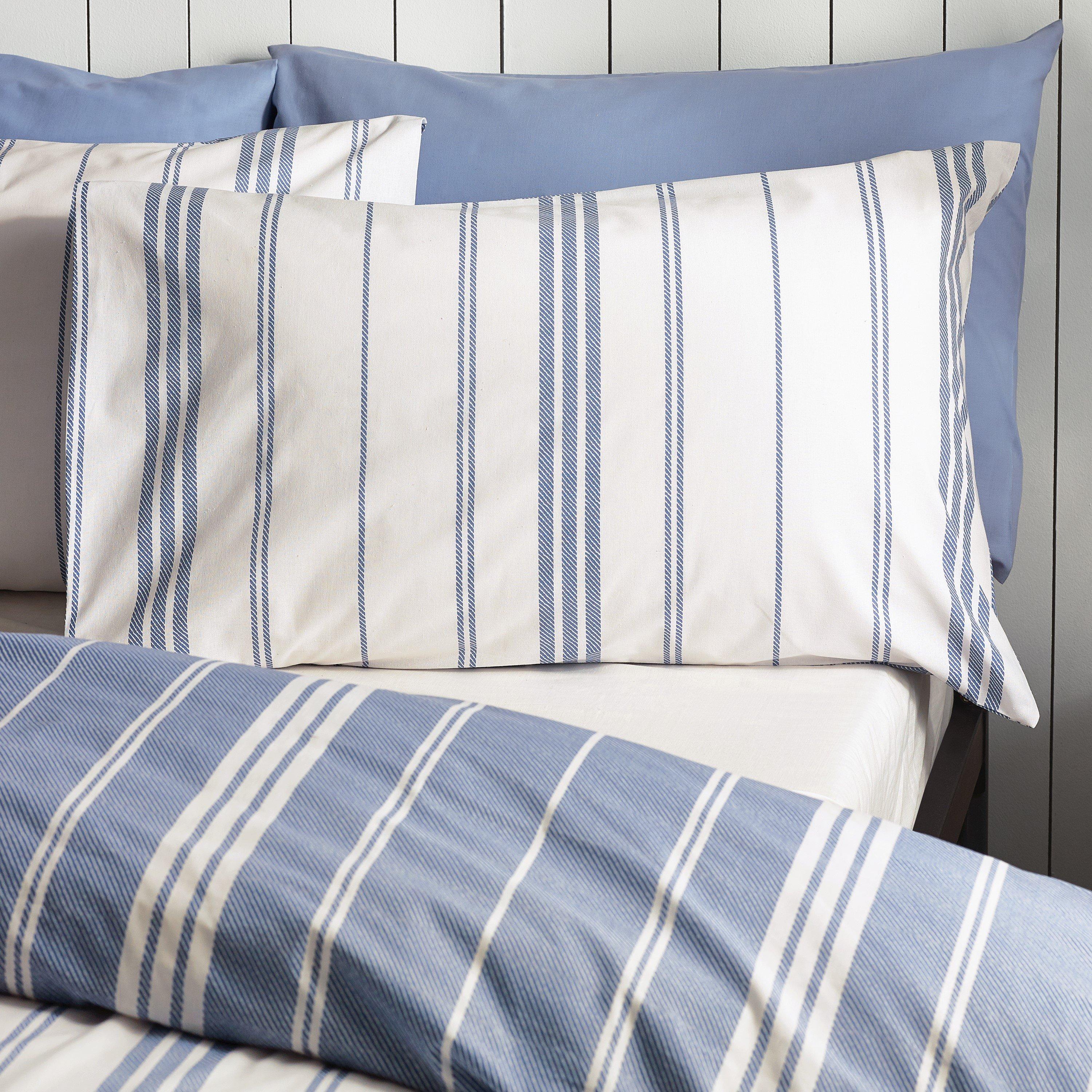 Blue - Catherine Lansfield - Harbour Stripe Reversible Duvet Cover Set - 3