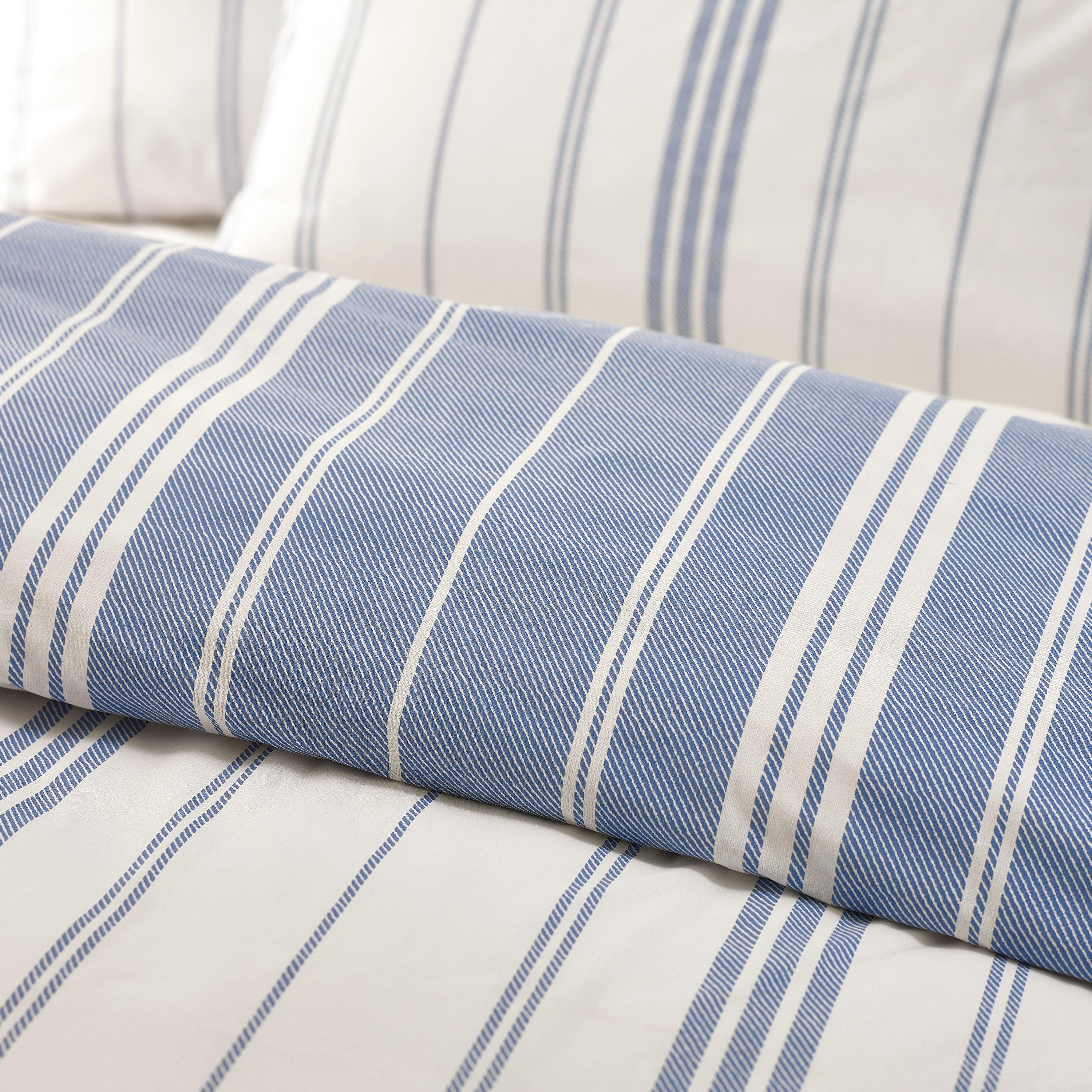 Blue - Catherine Lansfield - Harbour Stripe Reversible Duvet Cover Set - 4