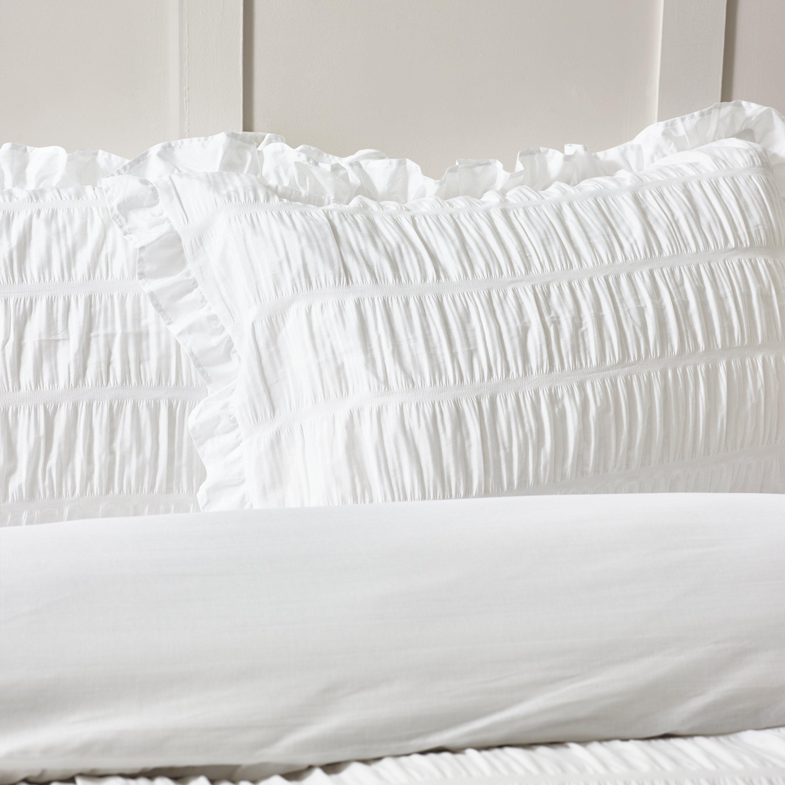 White - Catherine Lansfield - Seersucker Frill Duvet Cover Set - 2