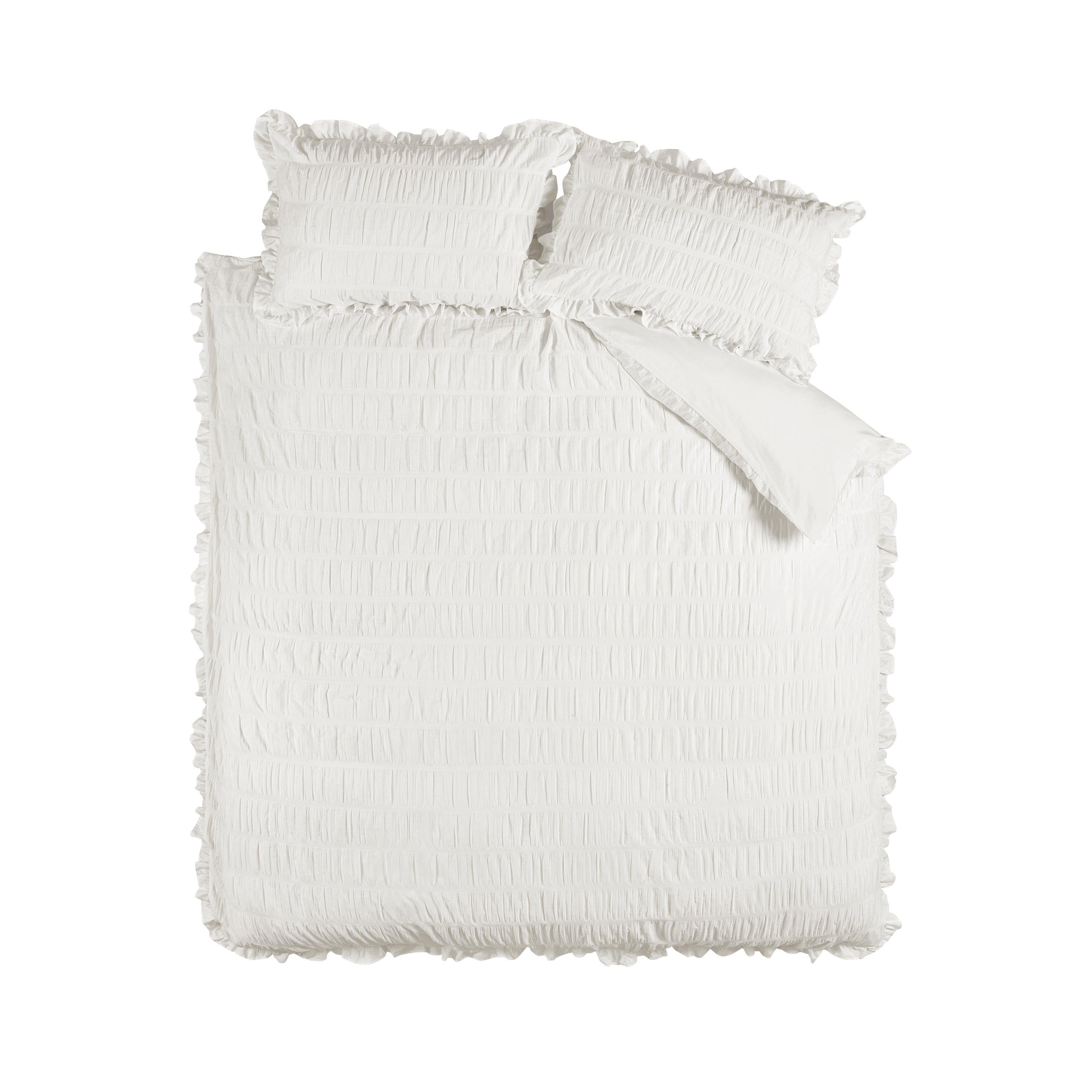 White - Catherine Lansfield - Seersucker Frill Duvet Cover Set - 4