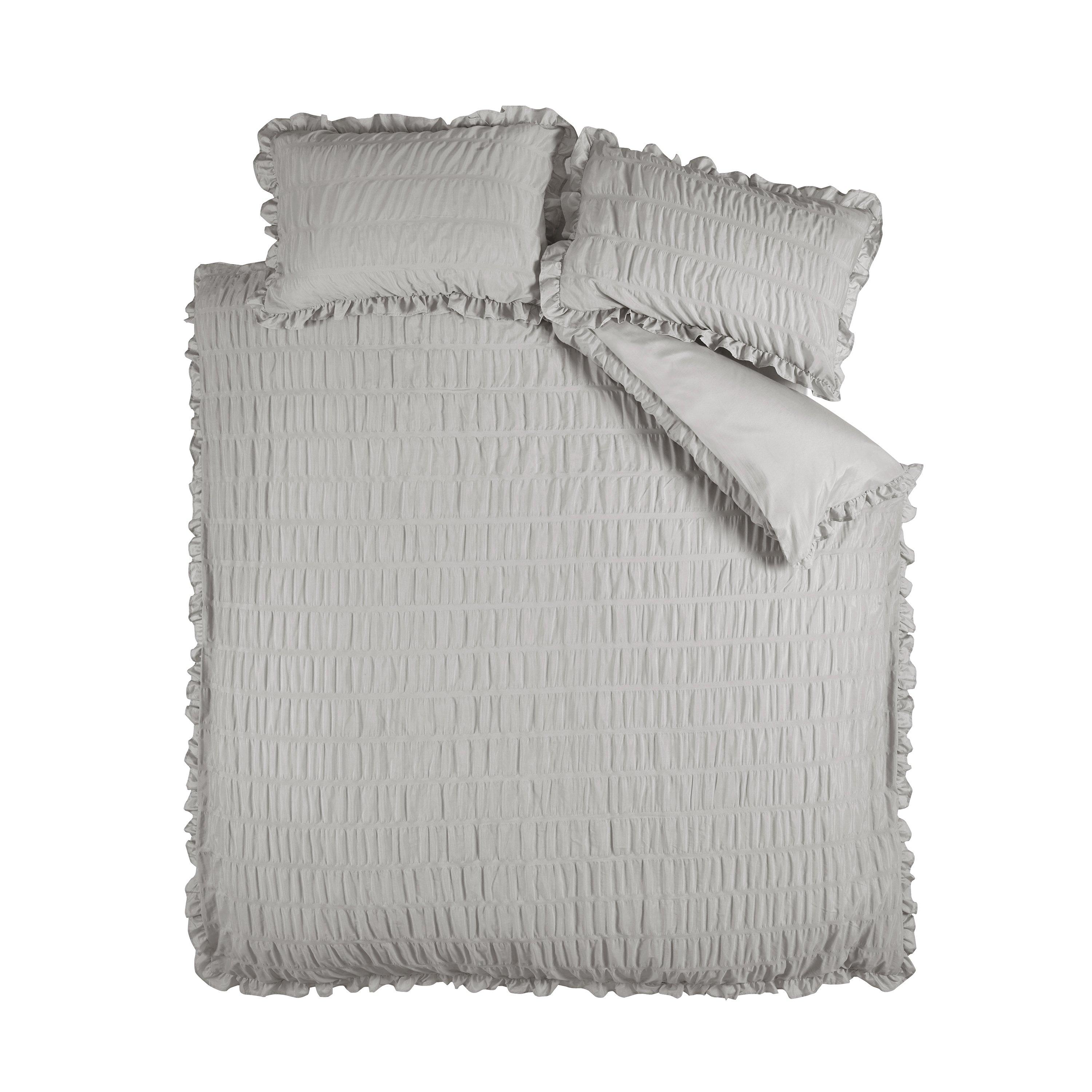 Silver Grey - Catherine Lansfield - Seersucker Frill Duvet Cover Set - 4