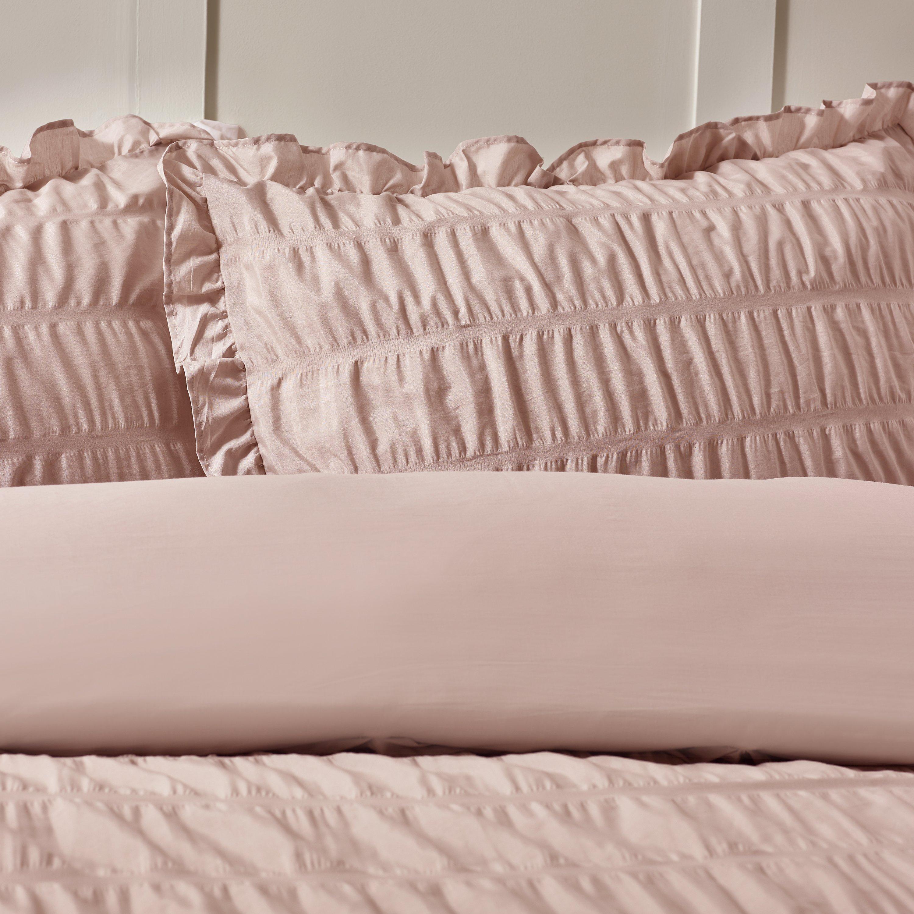 Pink - Catherine Lansfield - Seersucker Frill Duvet Cover Set - 2
