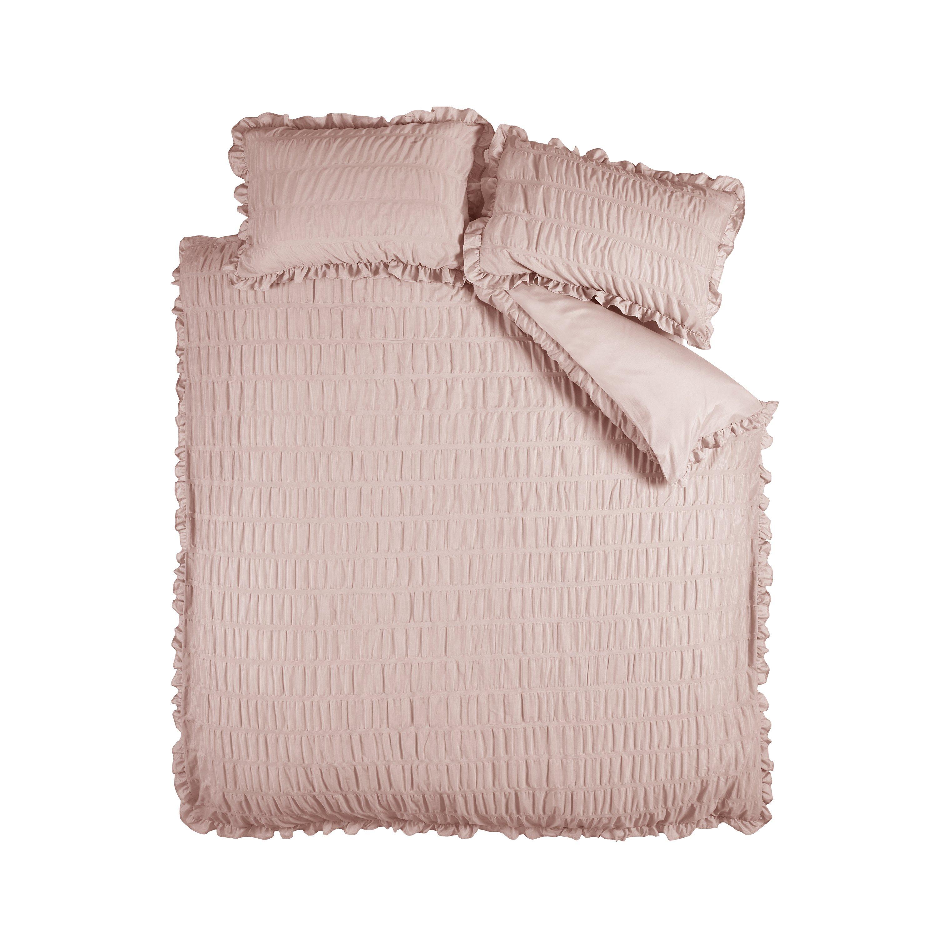 Pink - Catherine Lansfield - Seersucker Frill Duvet Cover Set - 4