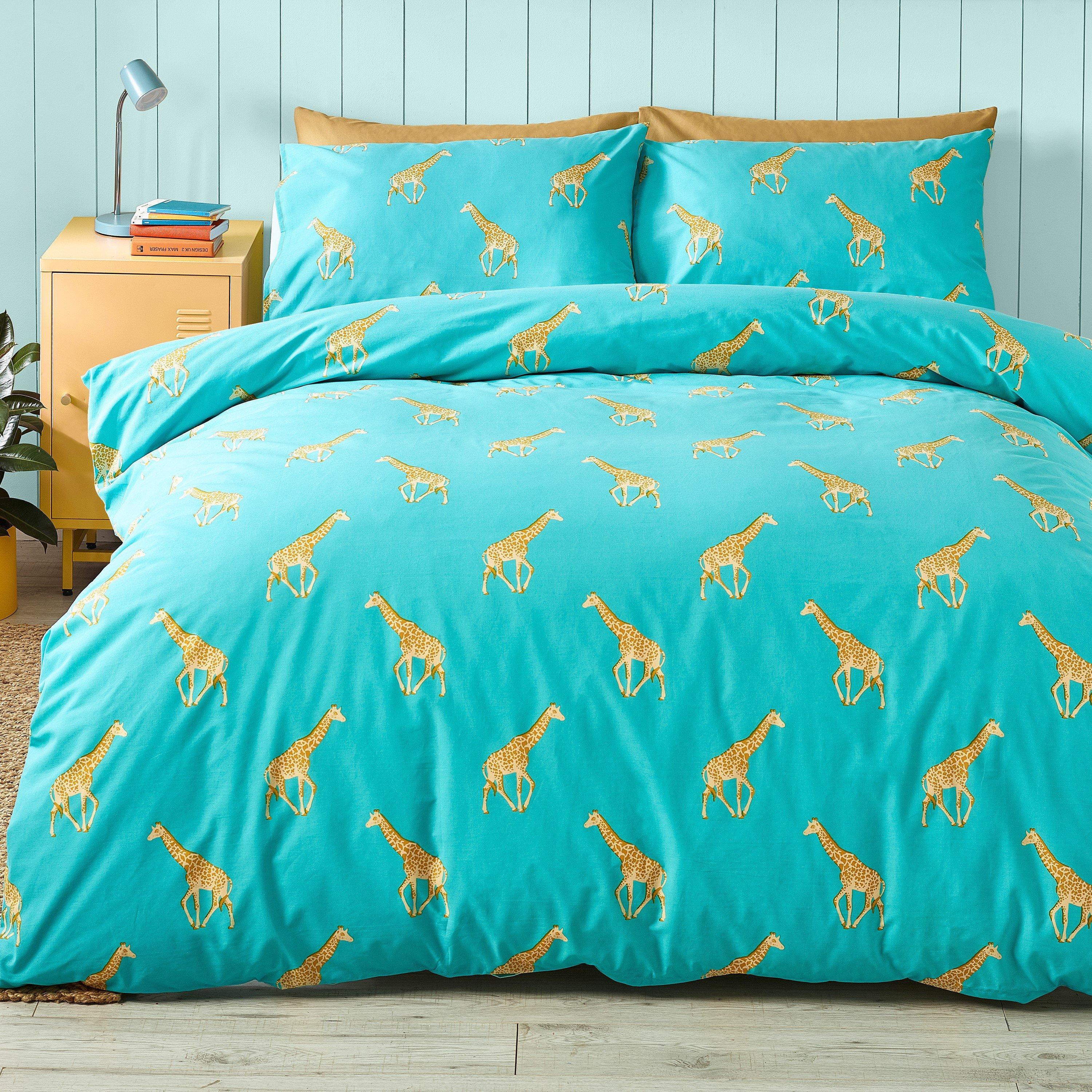 Aqua Blue - Catherine Lansfield - Havin A Giraffe Reversible Duvet Cover Set - 2