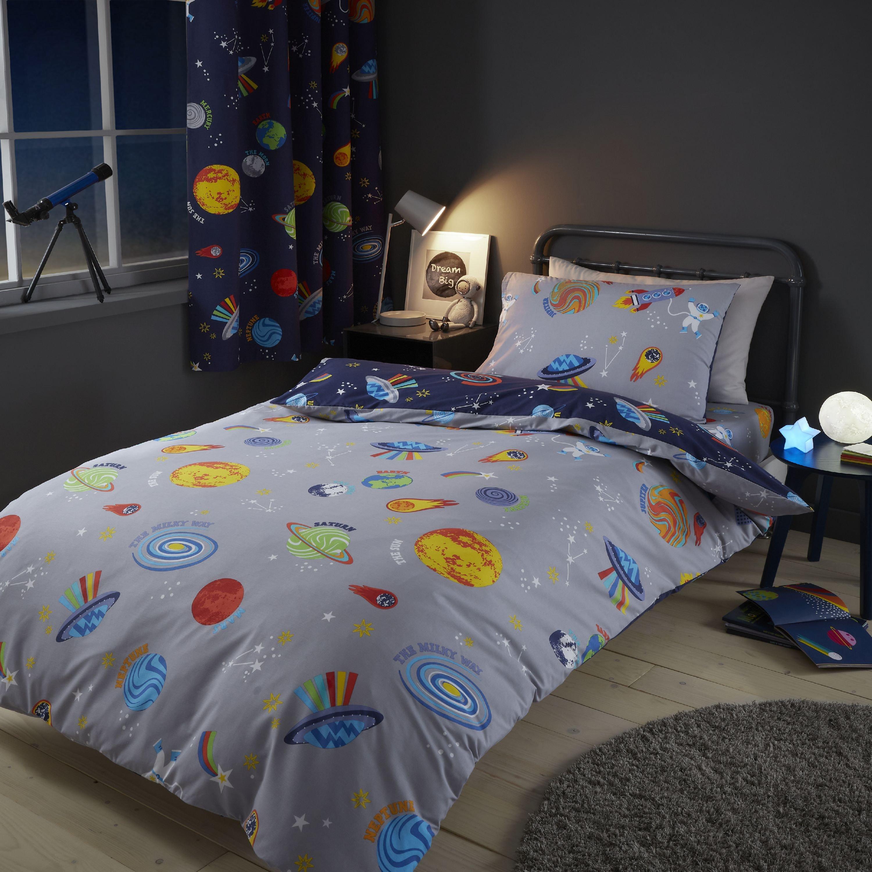 Blue - Catherine Lansfield - Lost In Space Reversible Duvet Cover Set - 2