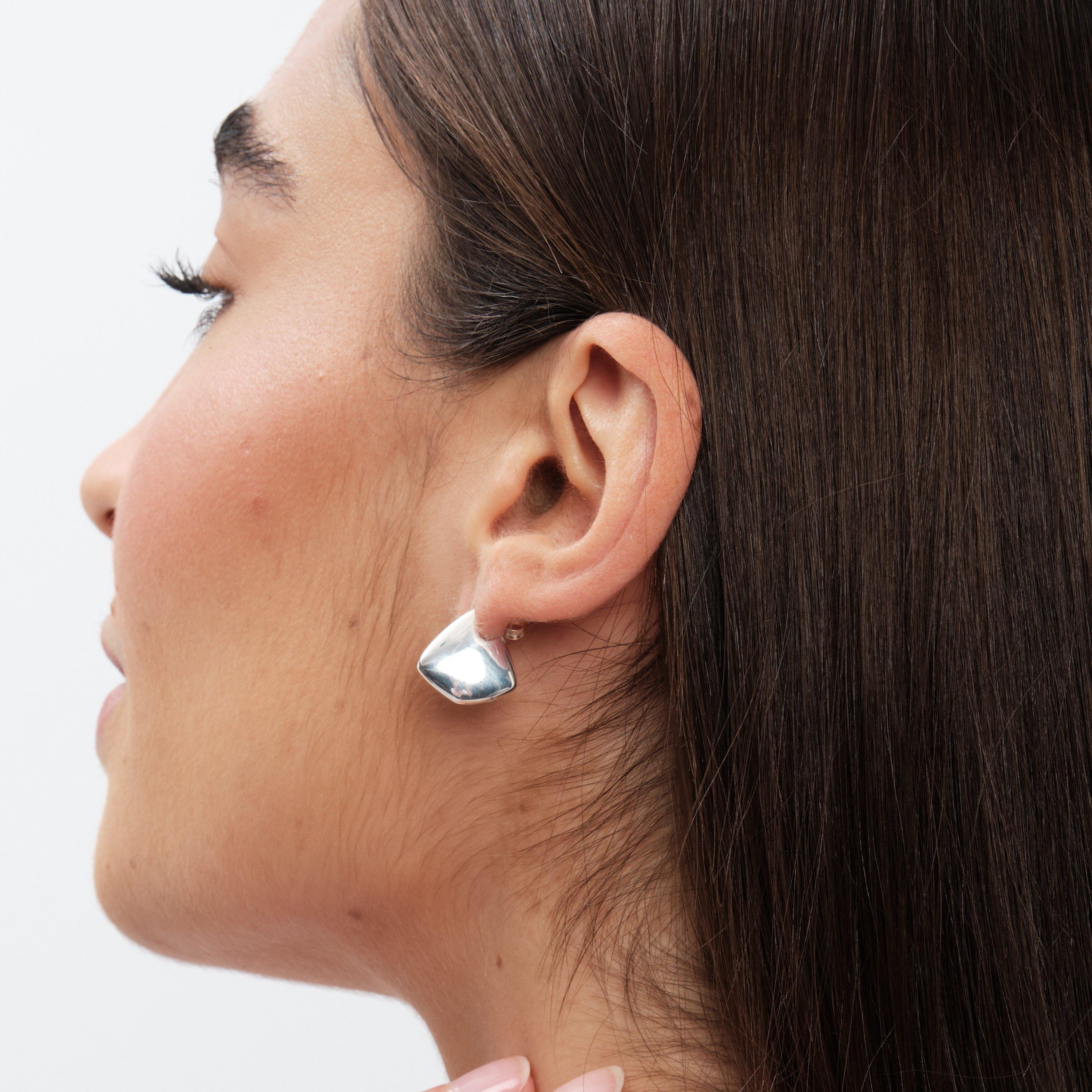 Silver - Simply Silver - Sterling Silver 925 Polished Angular Hoop Earrings - 2