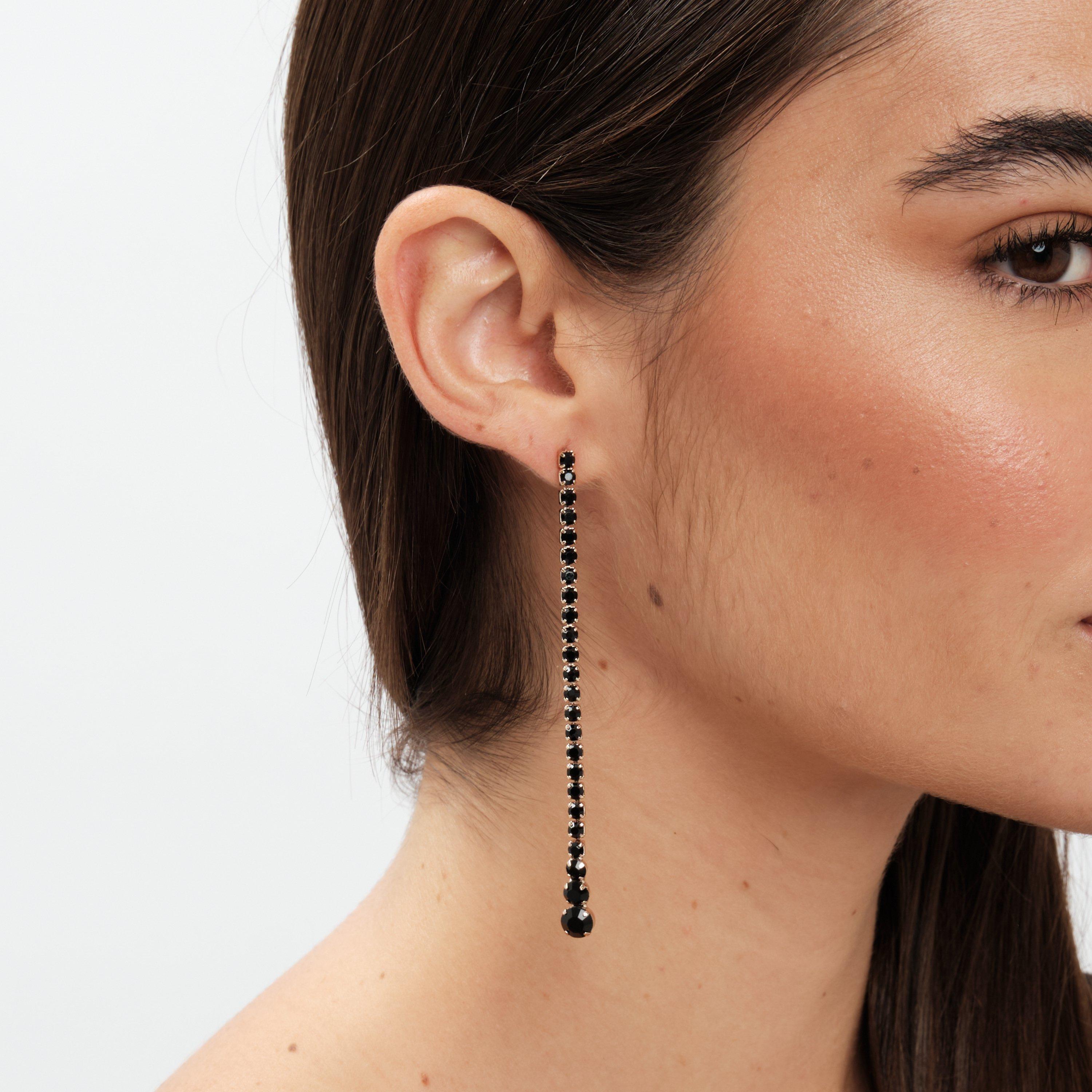 Gold - Mood - Gold Black Linear Stone Drop Earrings - 2
